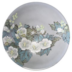 Gran Cargador de Porcelana Blanca Azul del Maestro Artista Contemporáneo Japonés