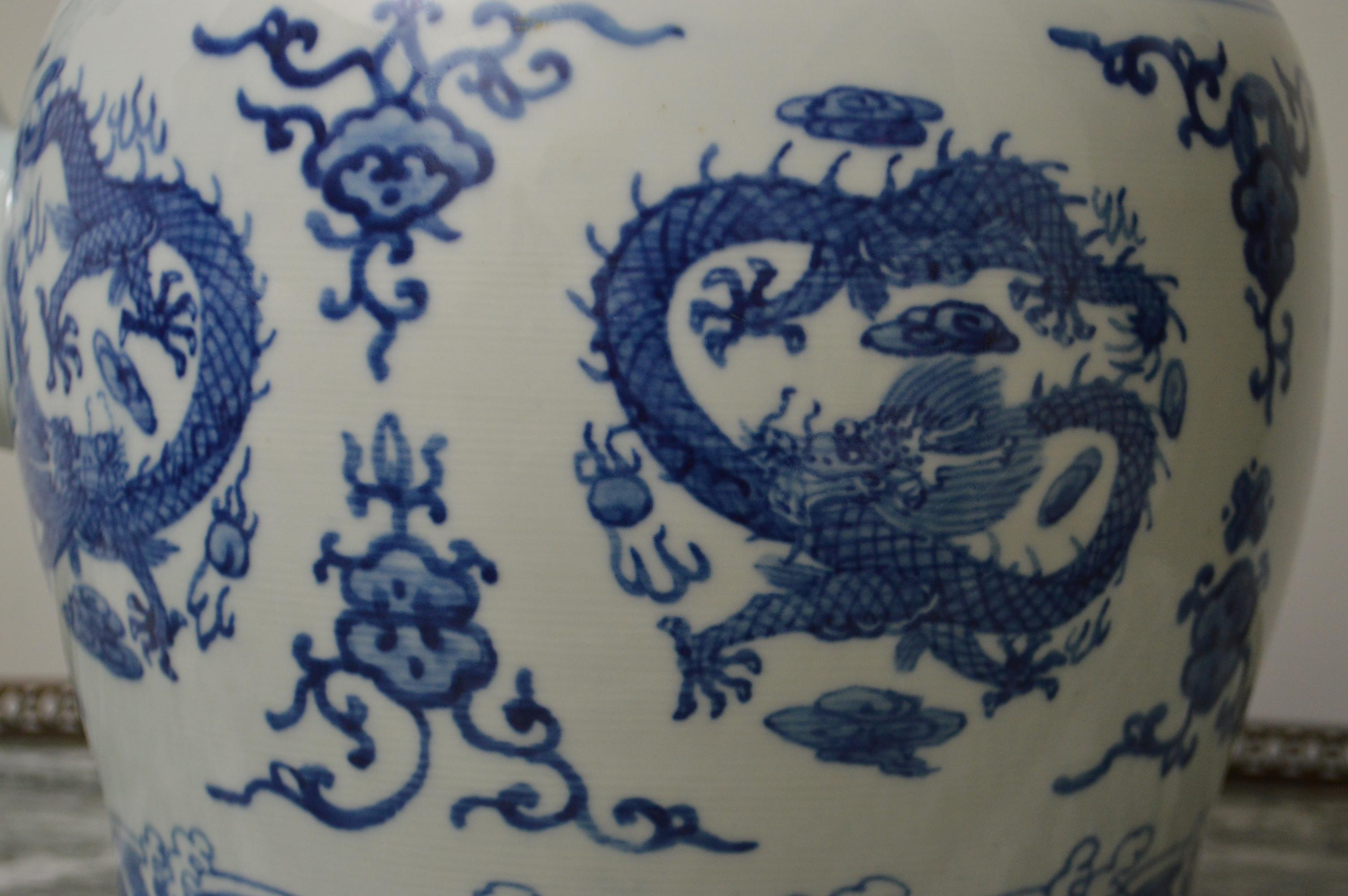 Contemporary Large Blue and White Porcelain Tea Pot For Sale