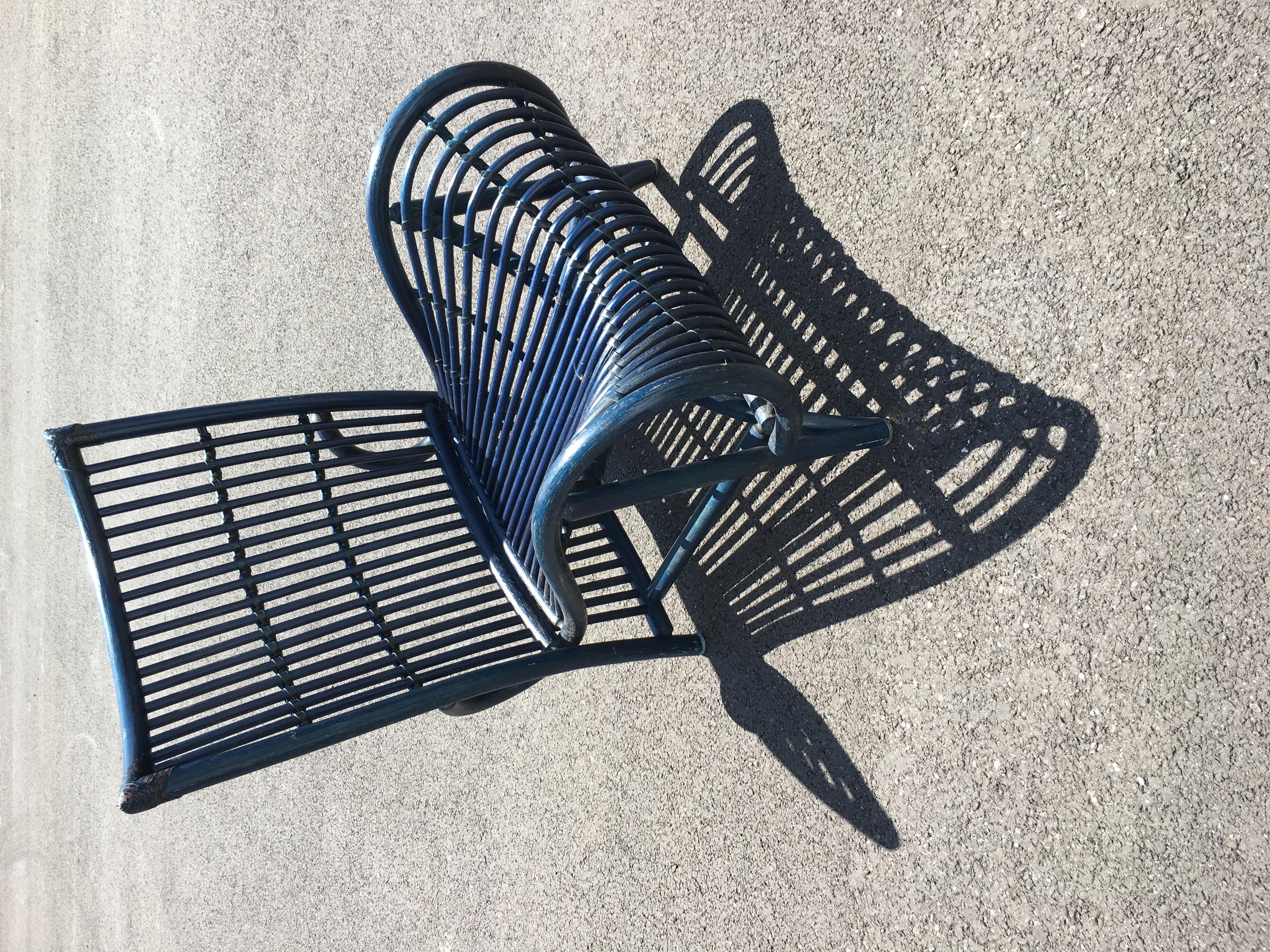 Mid-Century Modern Large Blue Wicker Chair