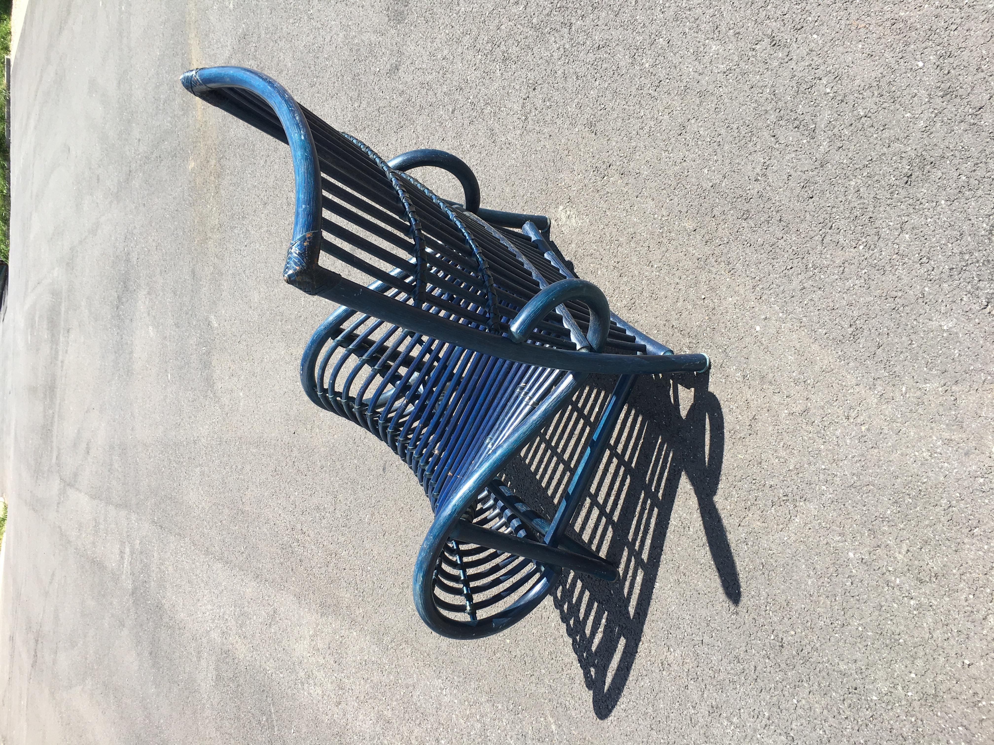 Large Blue Wicker Chair In Good Condition In Brooklyn, NY