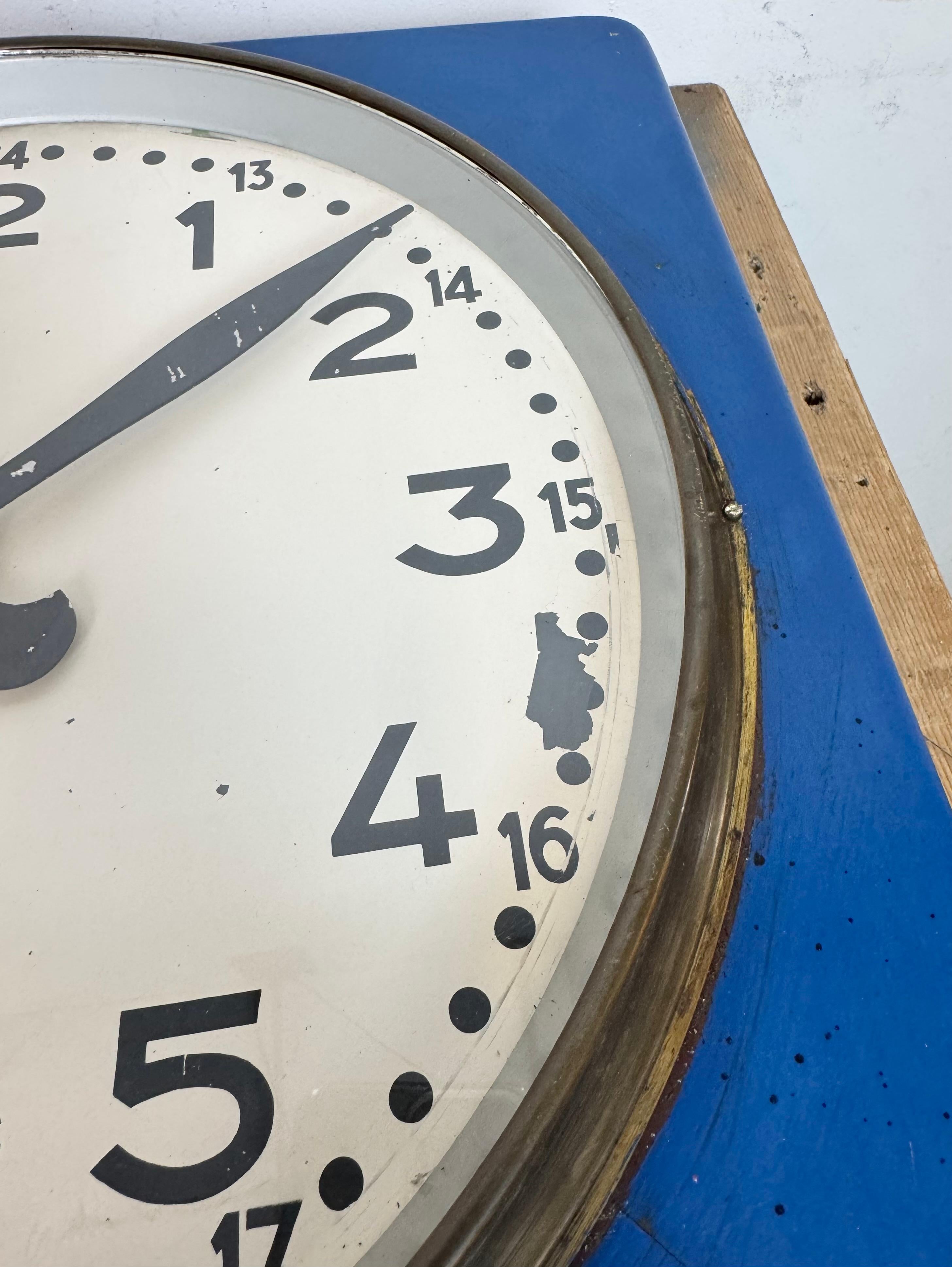 Large Blue Wooden Industrial Square Wall Clock from Burk, 1950s For Sale 9