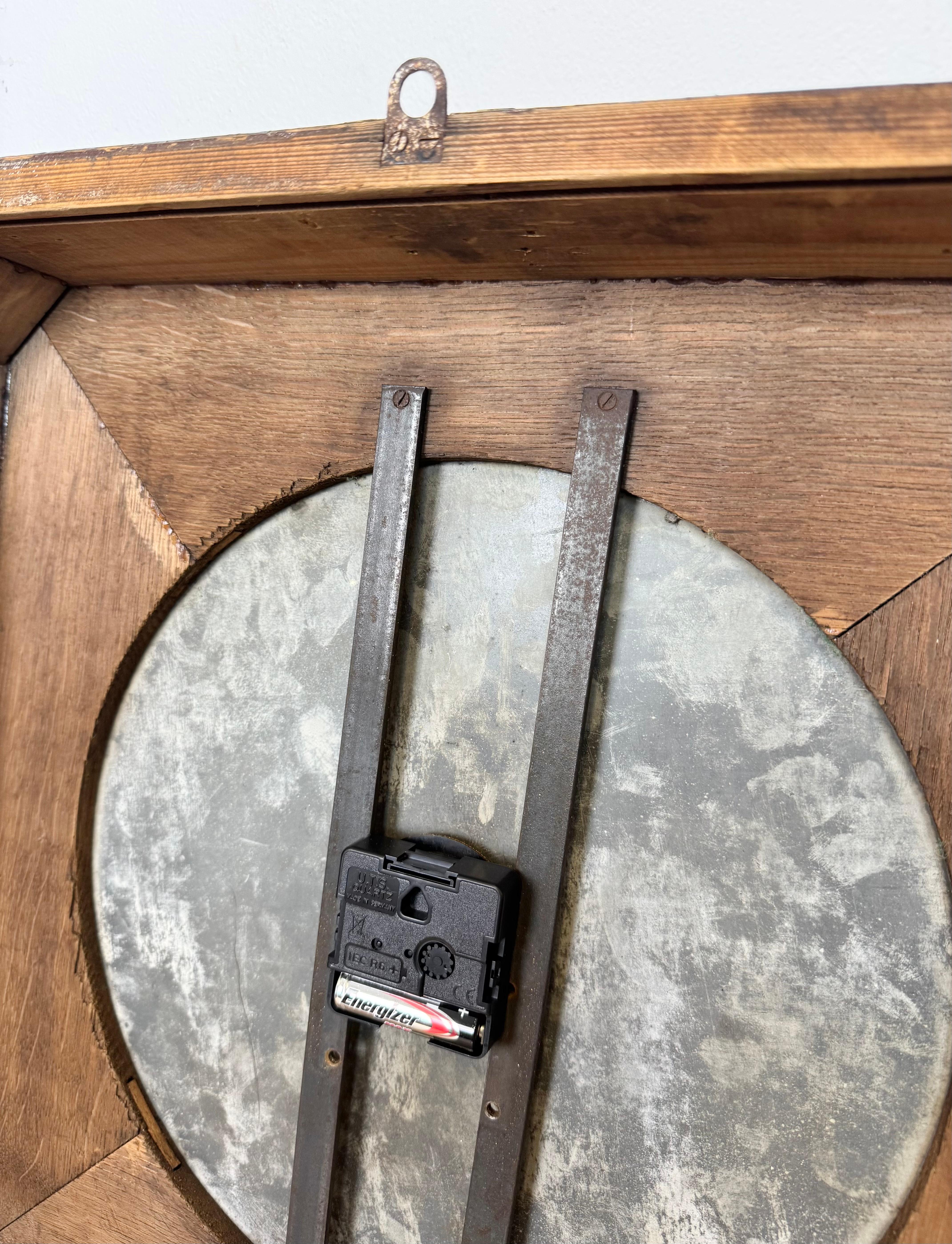Large Blue Wooden Industrial Square Wall Clock from Burk, 1950s For Sale 11
