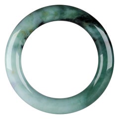 Large Blueish Green and Black Jade Bangle Certified Untreated
