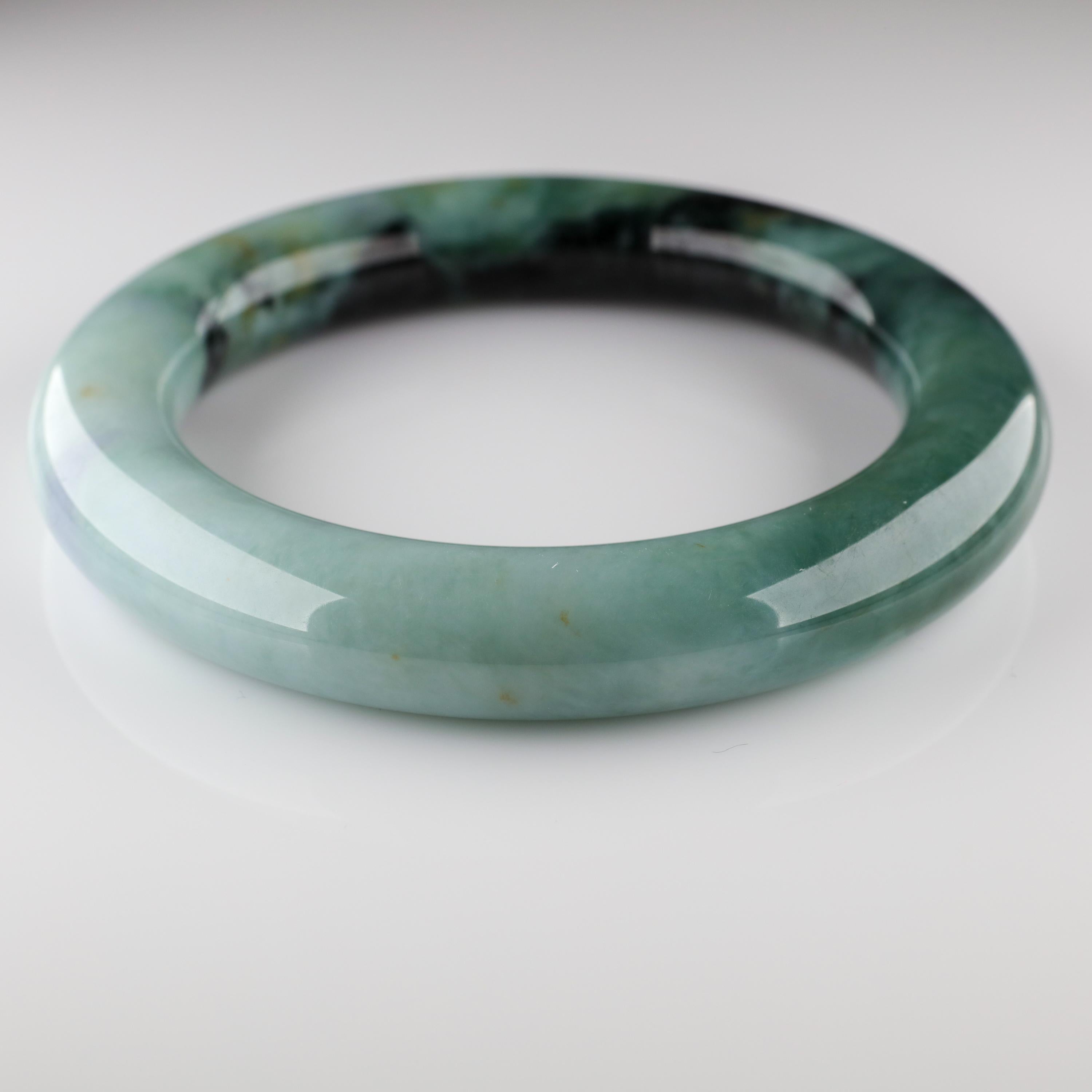 Women's or Men's Large Blueish Green and Black Jade Bangle Certified Untreated