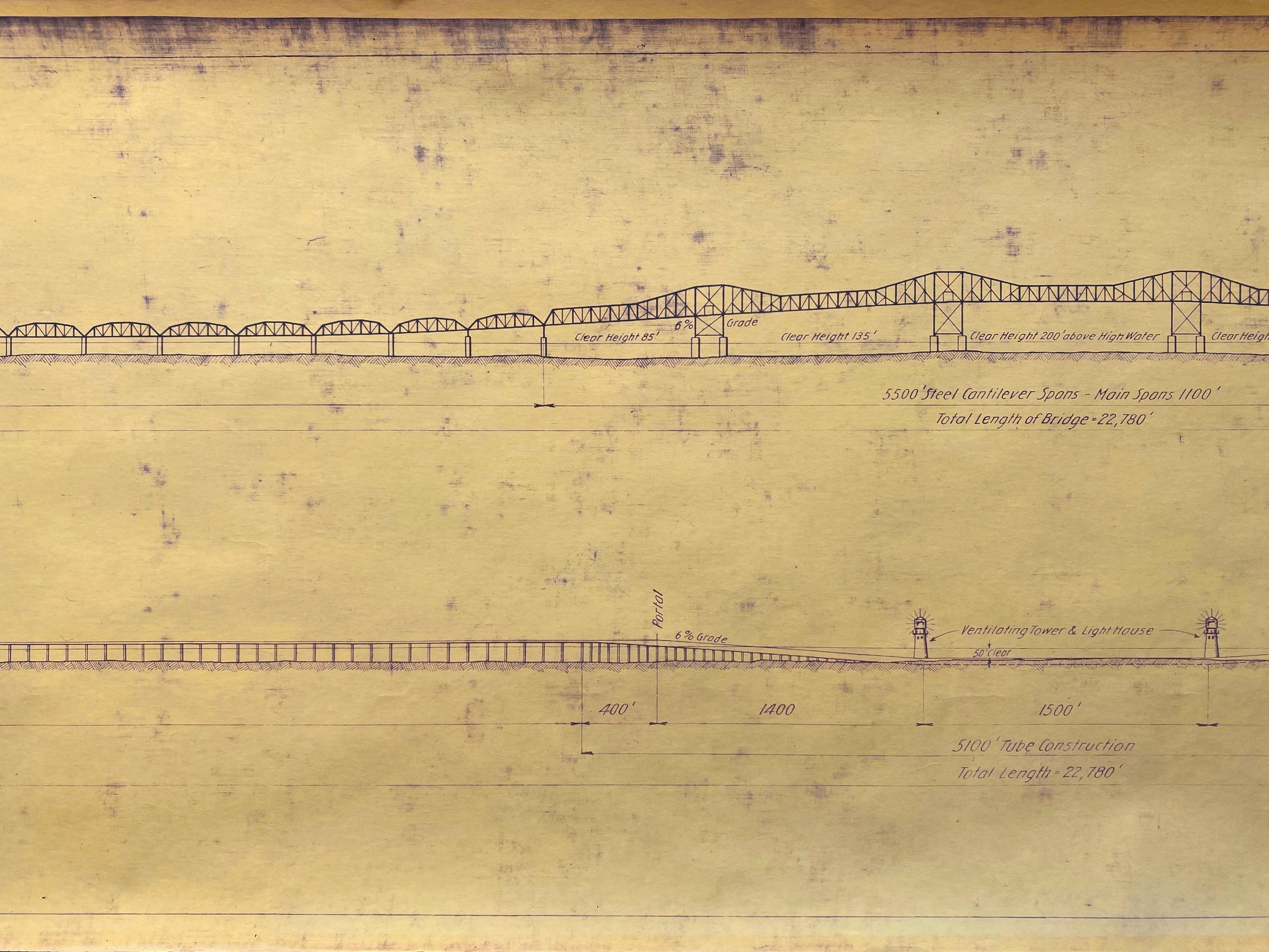 XL Blueprint Copy of “Proposed Golden Gate Bridge Crossing of San Francisco” For Sale 3