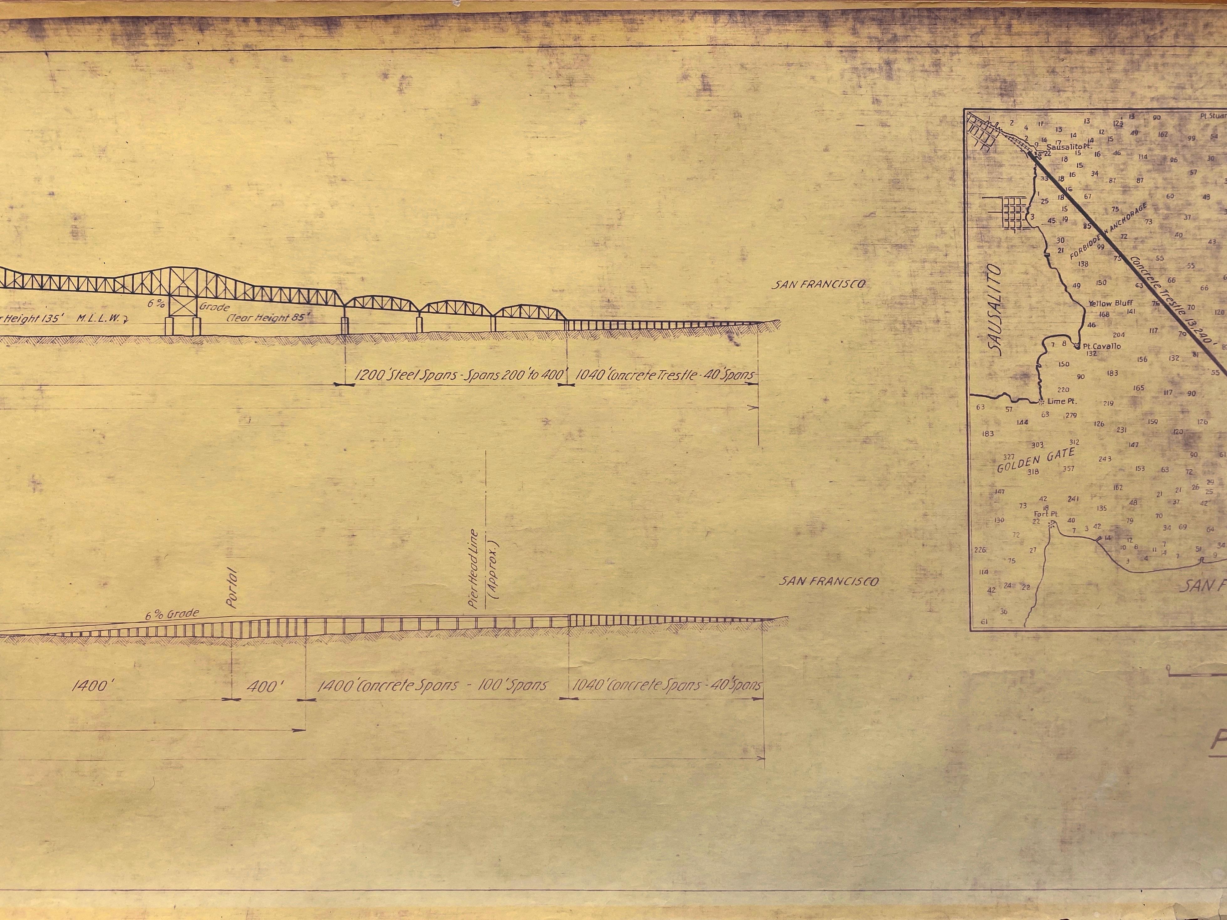 XL Blueprint Copy of “Proposed Golden Gate Bridge Crossing of San Francisco” For Sale 4