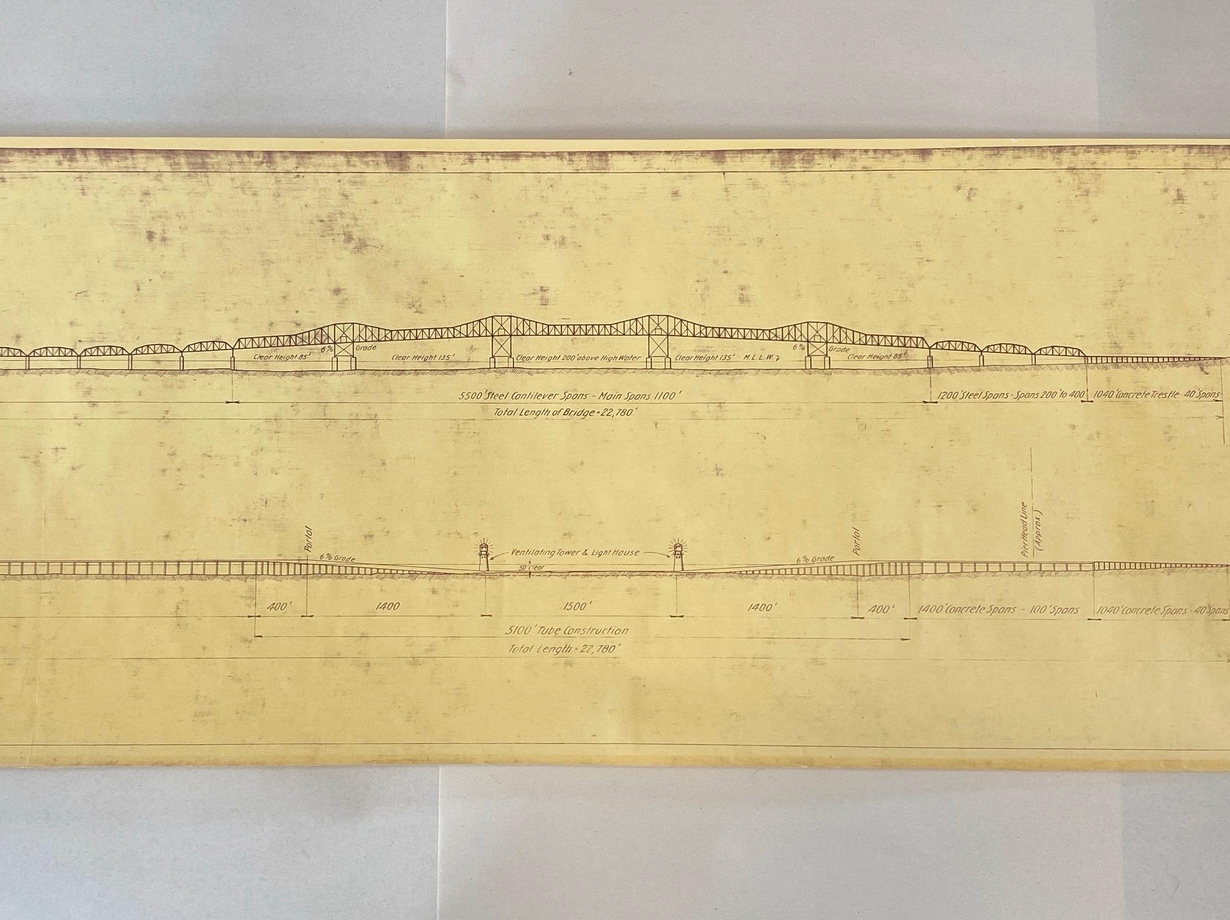 Mid-20th Century XL Blueprint Copy of “Proposed Golden Gate Bridge Crossing of San Francisco” For Sale