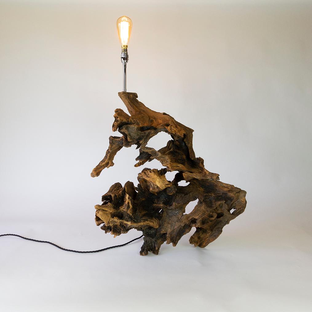 Rustic Large Bog Oak Side Lamp