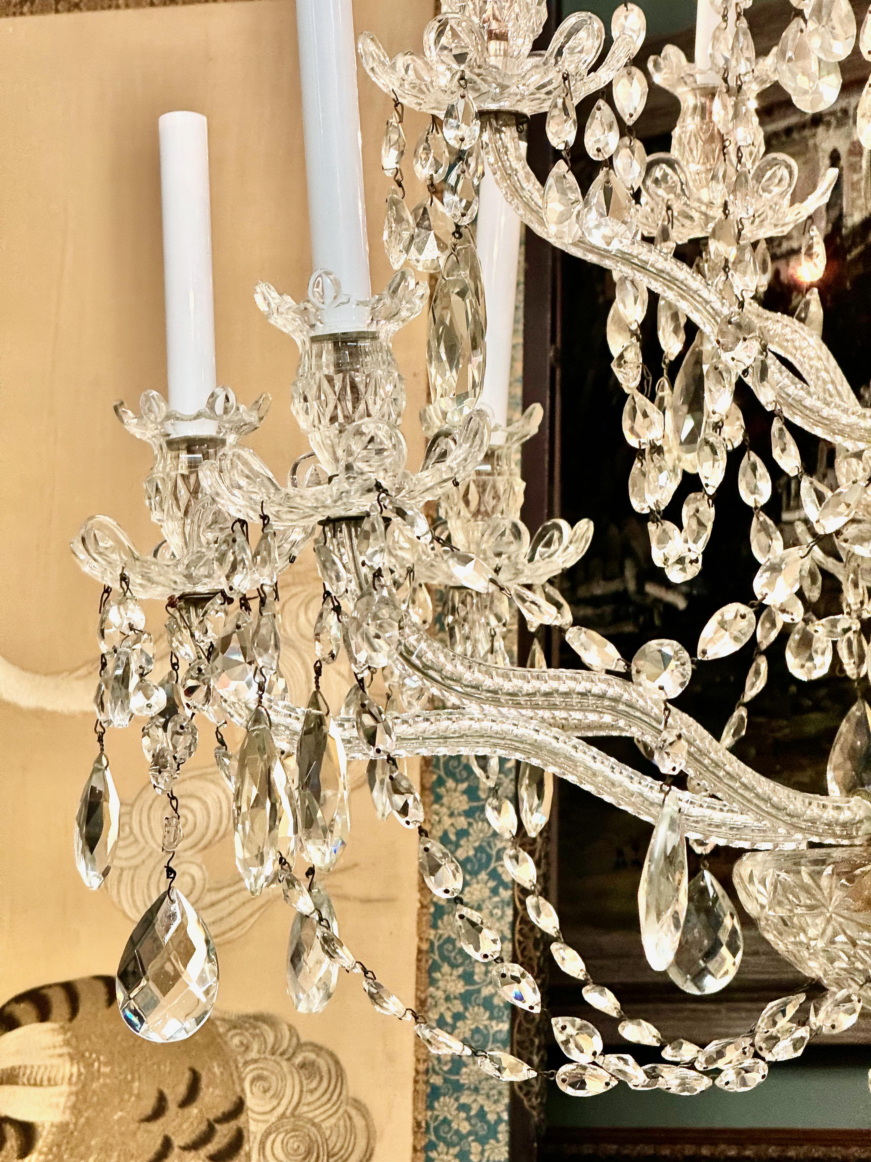 Rococo Large Bohemian 12-Light Crystal Chandelier For Sale