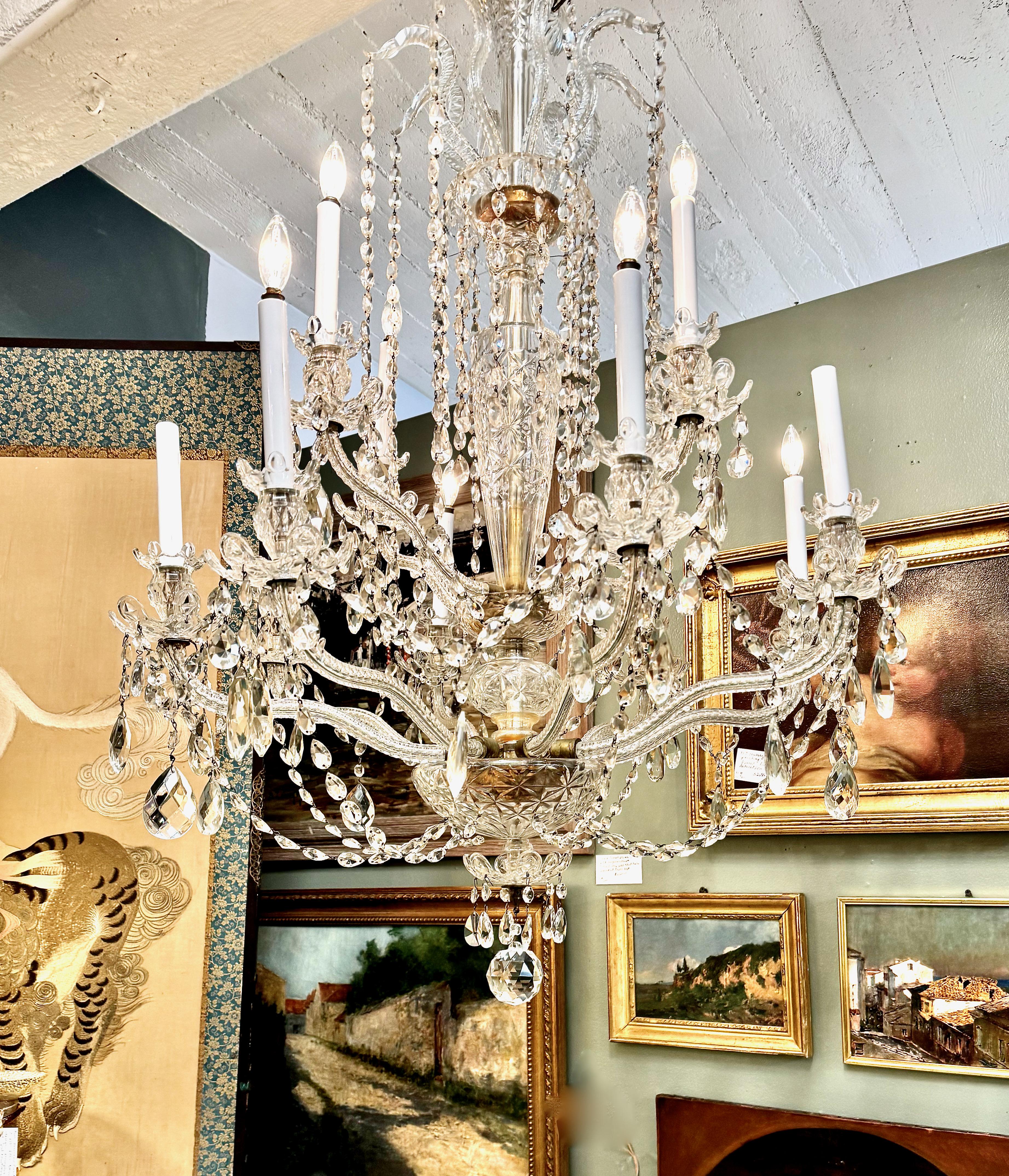 20th Century Large Bohemian 12-Light Crystal Chandelier For Sale