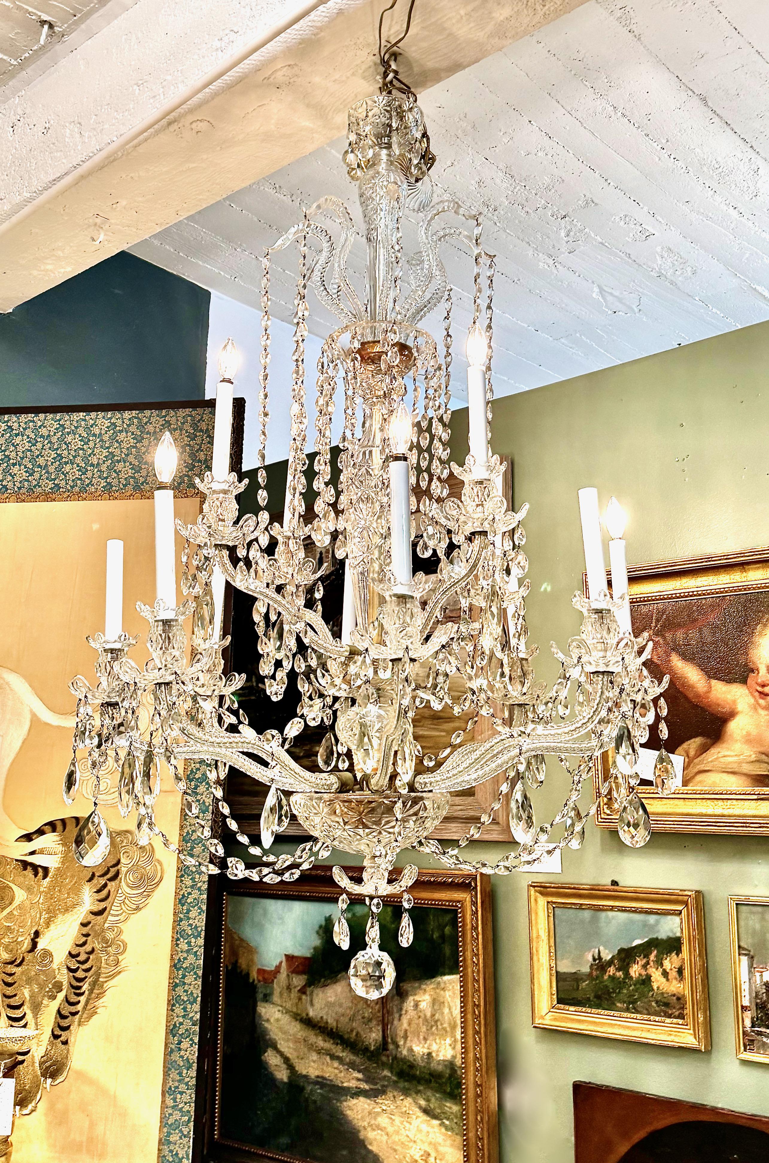 Large Bohemian 12-Light Crystal Chandelier For Sale 3
