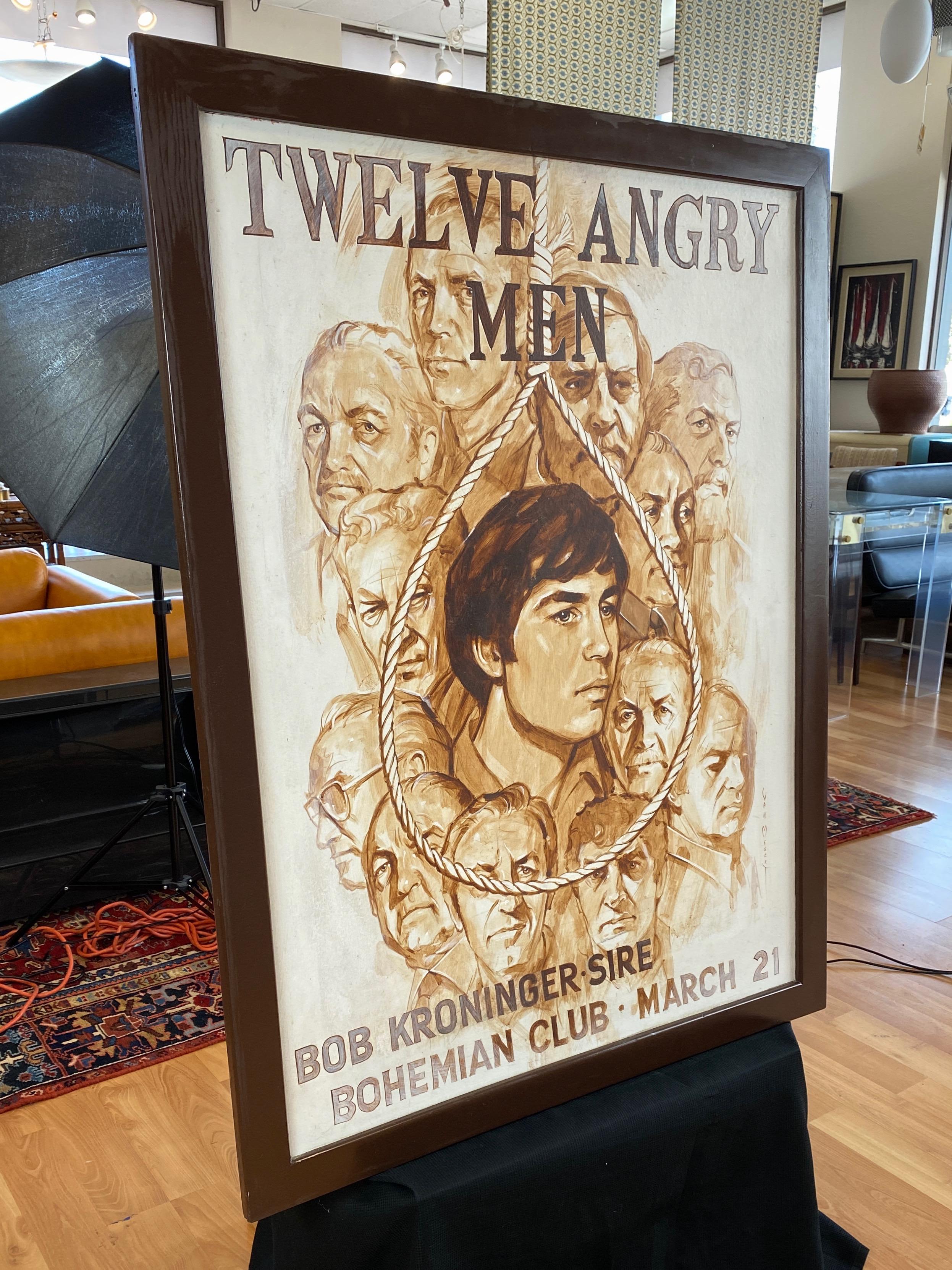 Mid-Century Modern Large Bohemian Club “Twelve Angry Men” Promo Painting by Van Megert, c. 1960