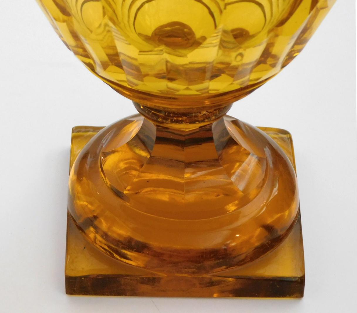 Large Bohemian Cut Crystal Amber-Colored Covered Jar 1
