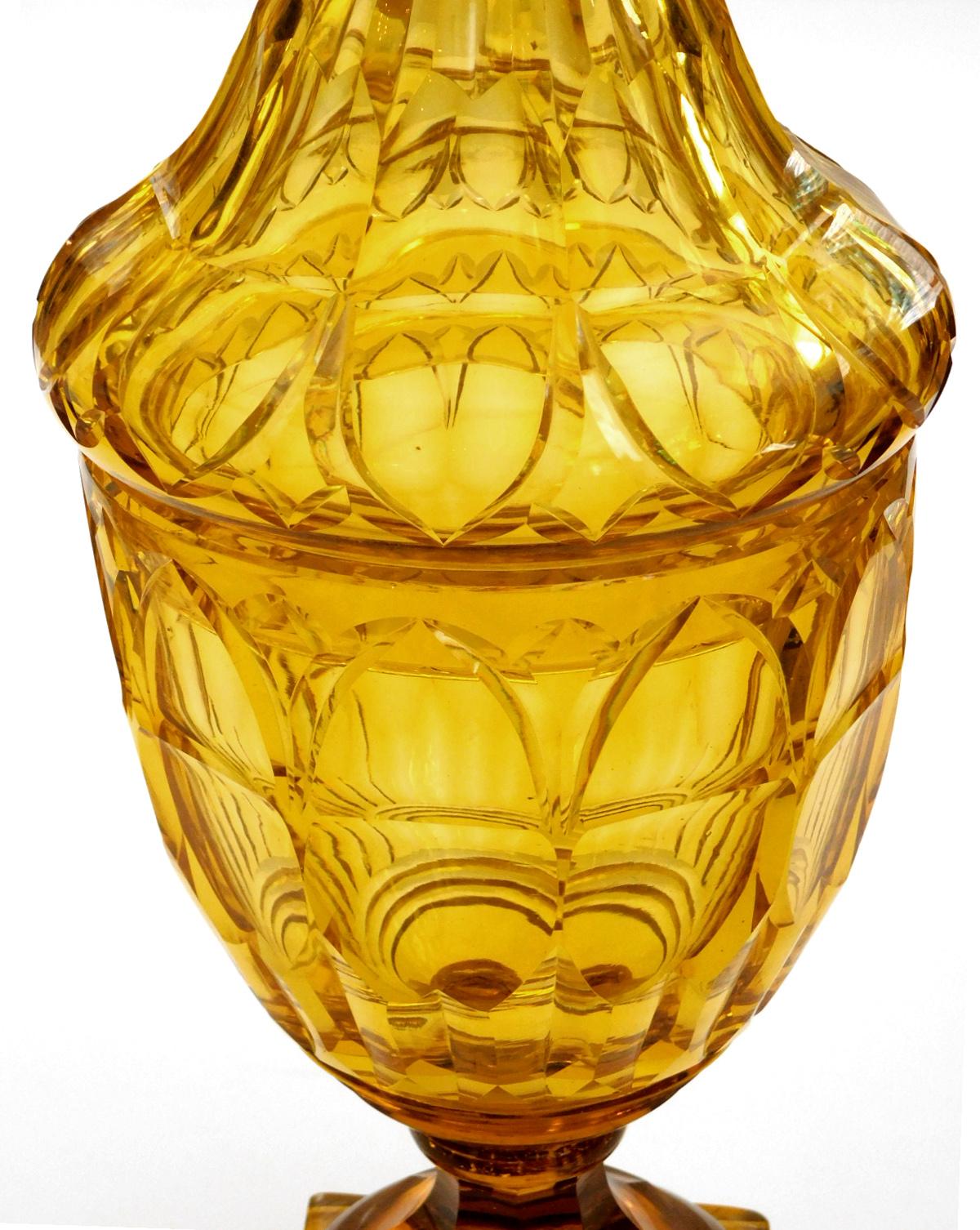 Large Bohemian Cut Crystal Amber-Colored Covered Jar 2