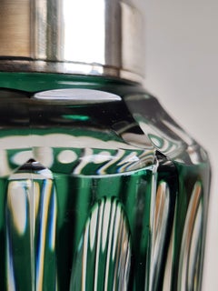 Large Bohemian Emerald Green cut glass cocktail shaker