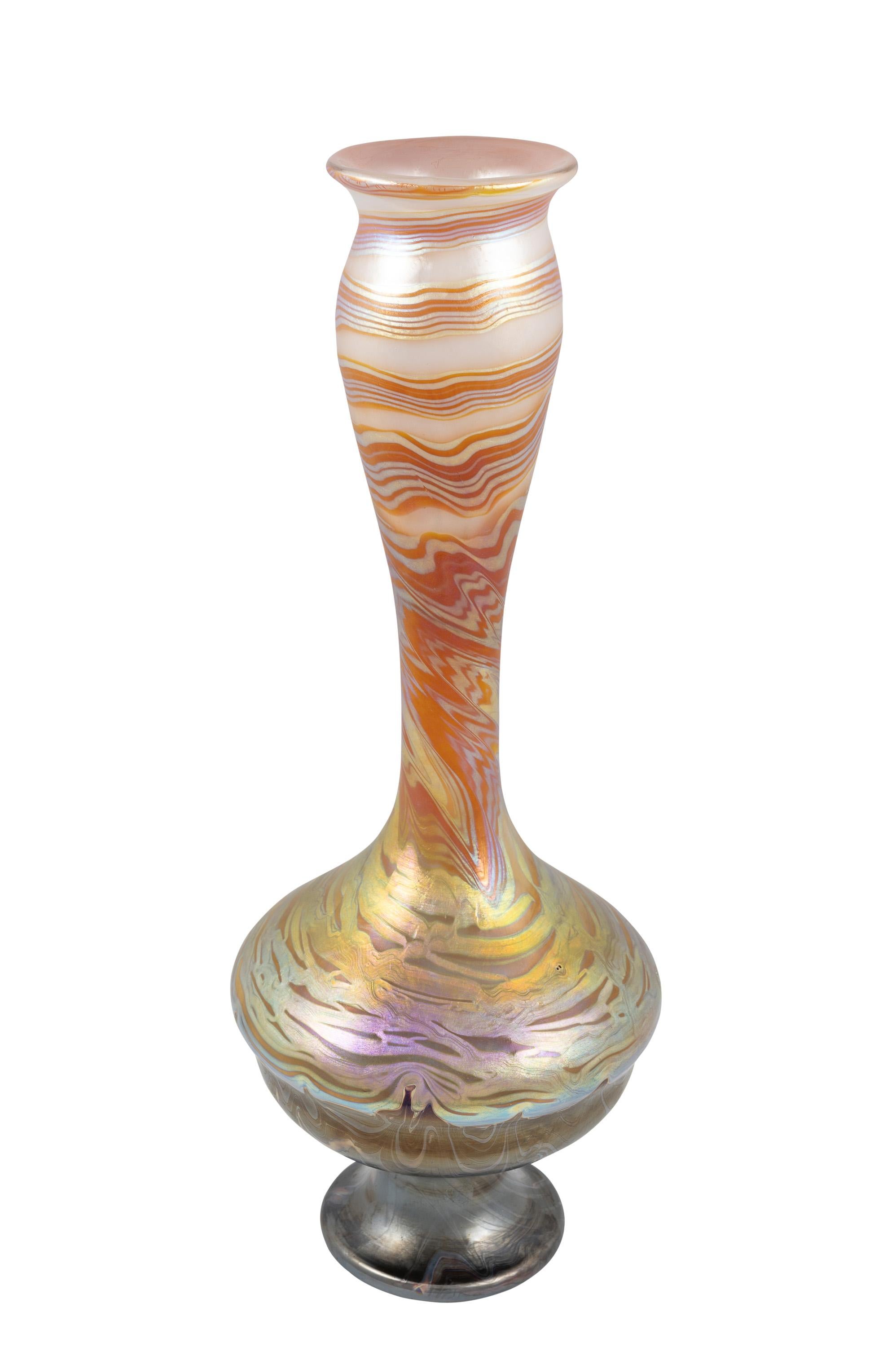 Jugendstil Large Bohemian Glass Vase Loetz PG 387 decoration ca. 1900 Orange Brown Gold  For Sale