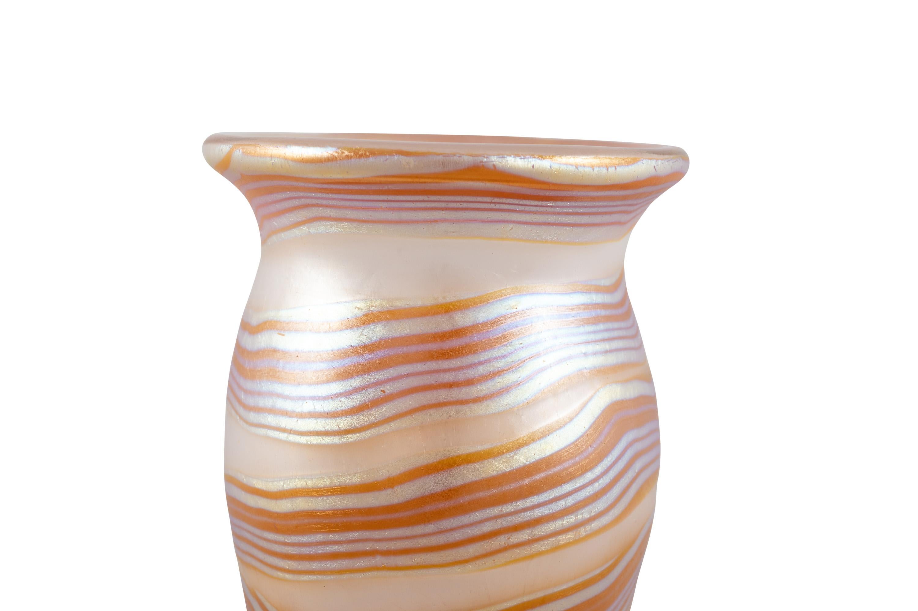 Austrian Large Bohemian Glass Vase Loetz PG 387 decoration ca. 1900 Orange Brown Gold  For Sale