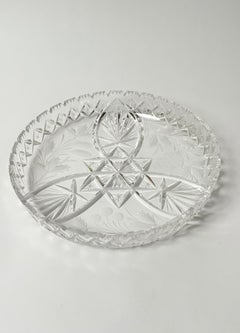 Large Bohemian Hand-Cut Crystal Three-Part Fruit Bowl, circa 1930s