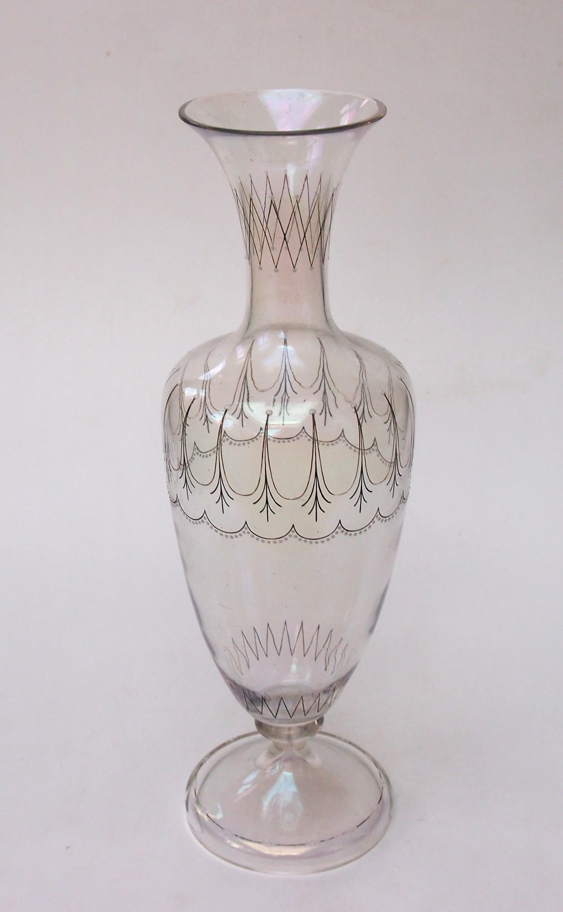 Early Victorian Large Bohemian Harrach Iridised Glatt Iris Pattern Glass Vase, for Lobmeyr 1875 For Sale