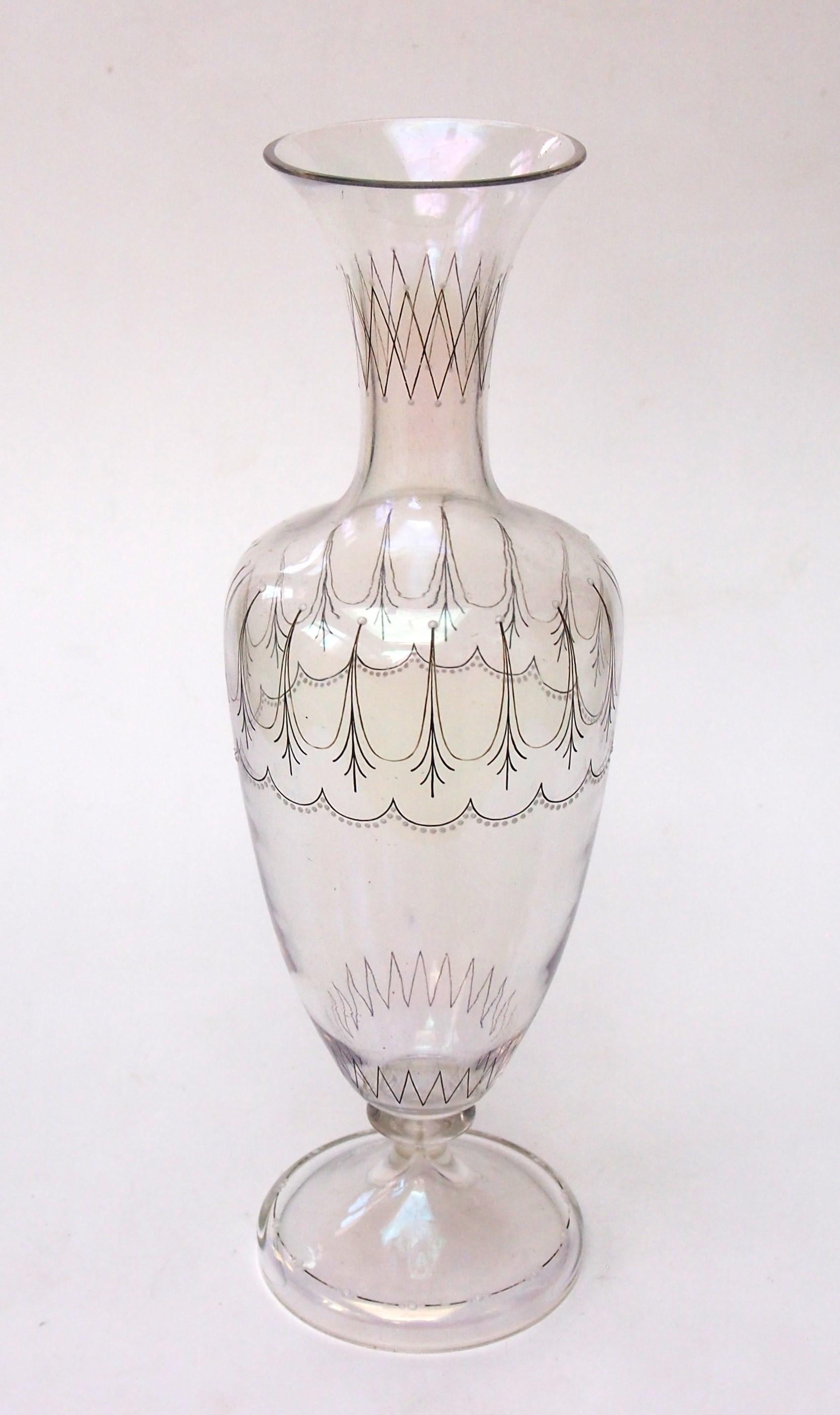 Czech Large Bohemian Harrach Iridised Glatt Iris Pattern Glass Vase, for Lobmeyr 1875 For Sale