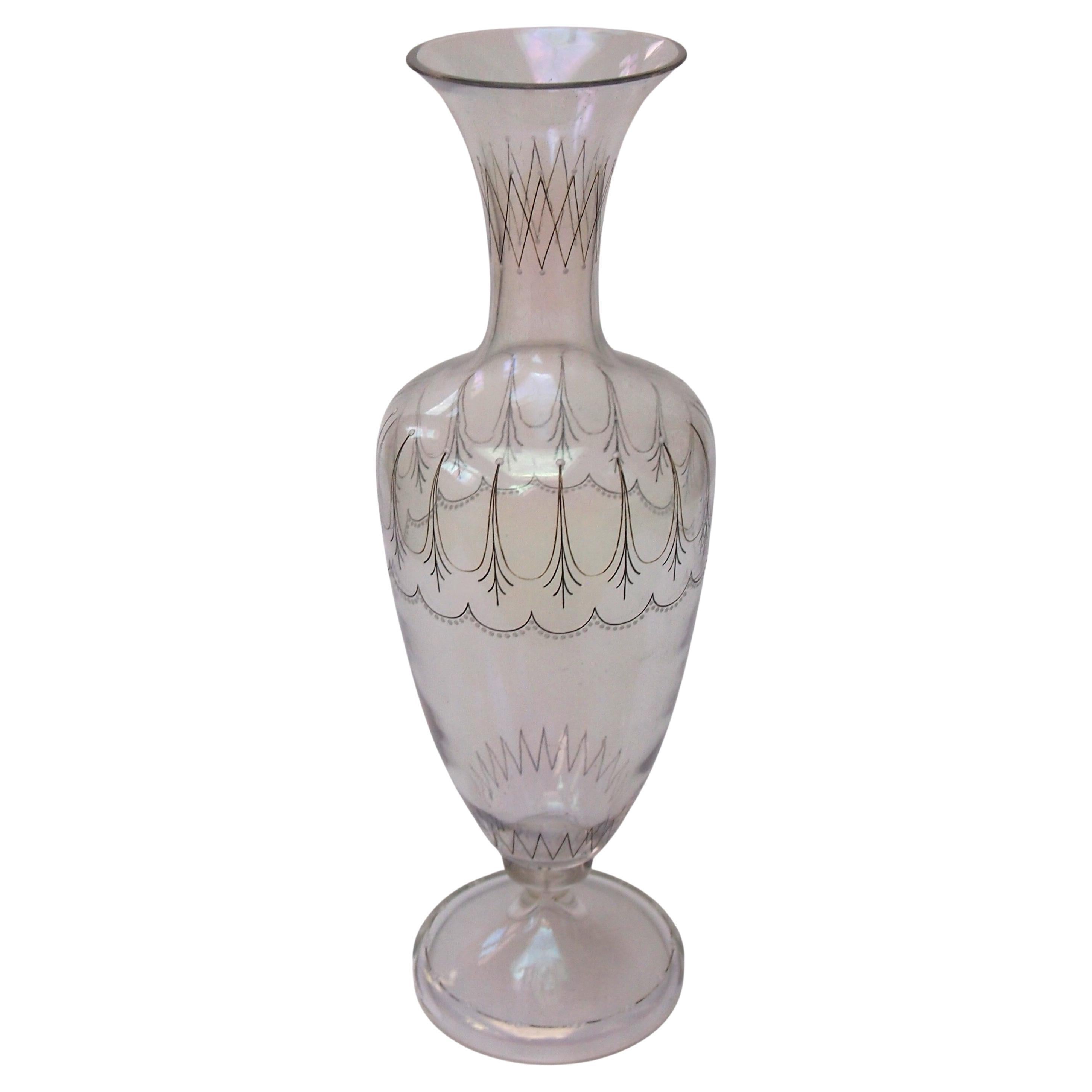 Large Bohemian Harrach Iridised Glatt Iris Pattern Glass Vase, for Lobmeyr 1875 For Sale