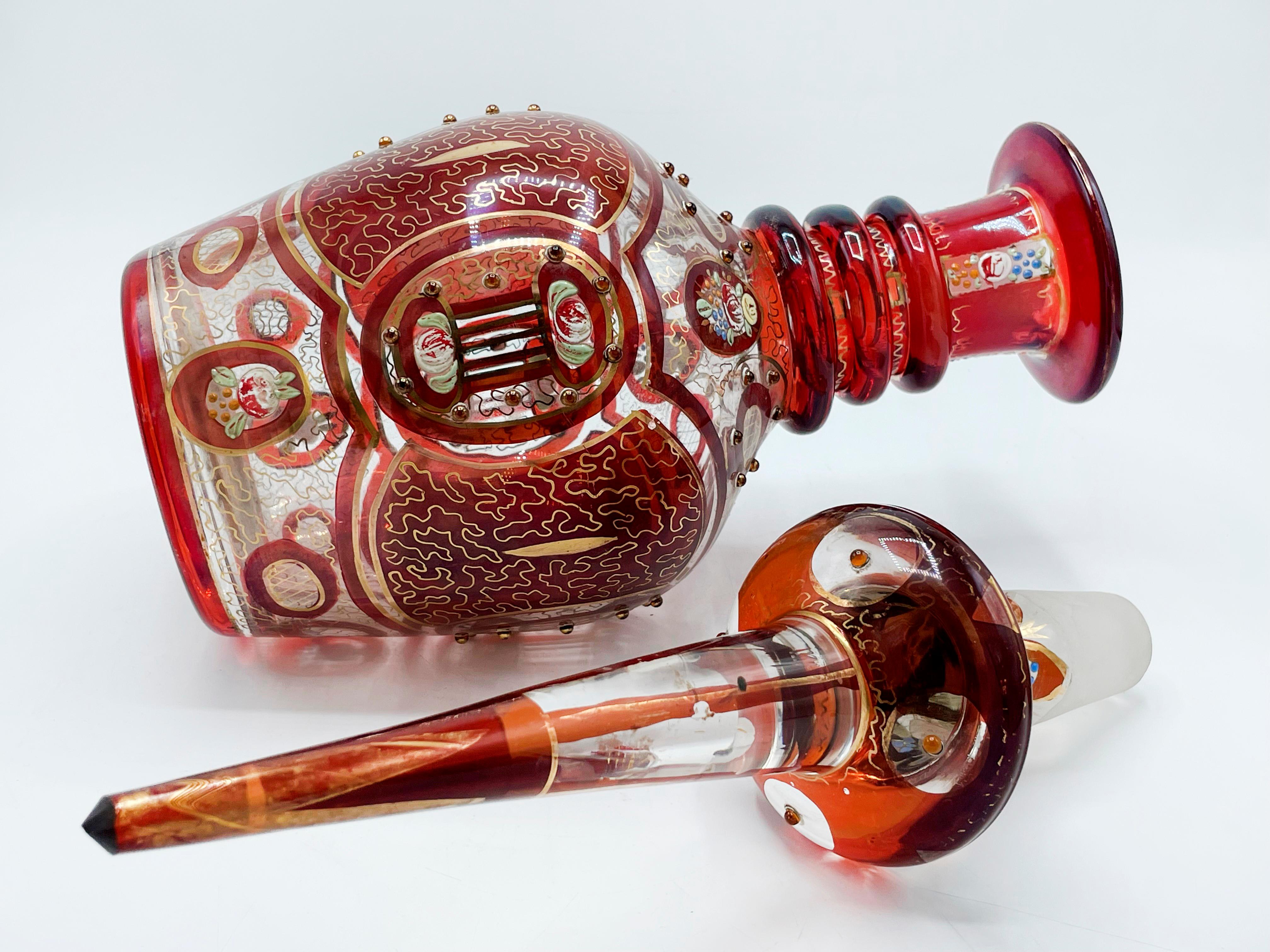 Large Bohemian in crystal, Enamelled and Cut Red Overlay Glass In Good Condition In Autonomous City Buenos Aires, CABA