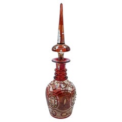 Large Bohemian in crystal, Enamelled and Cut Red Overlay Glass