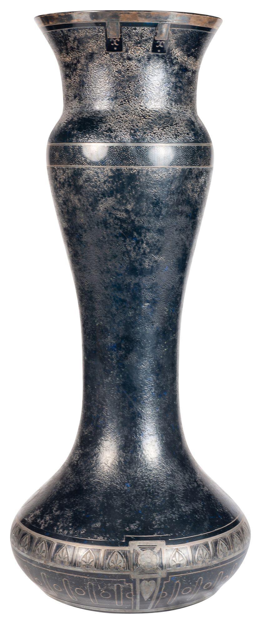 Engraved Large Bohemian overlay glass vase. For Sale