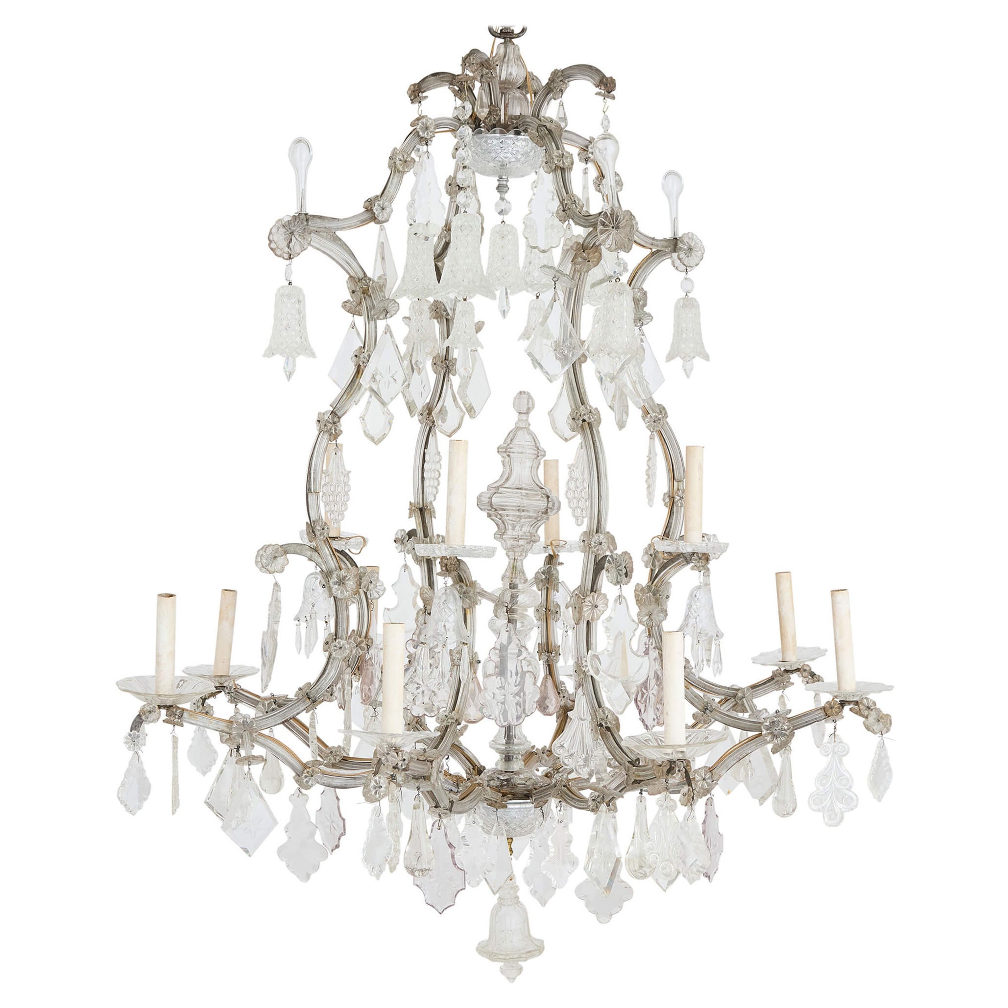 Gran araña de cristal tallado transparente de estilo rococó bohemio en venta