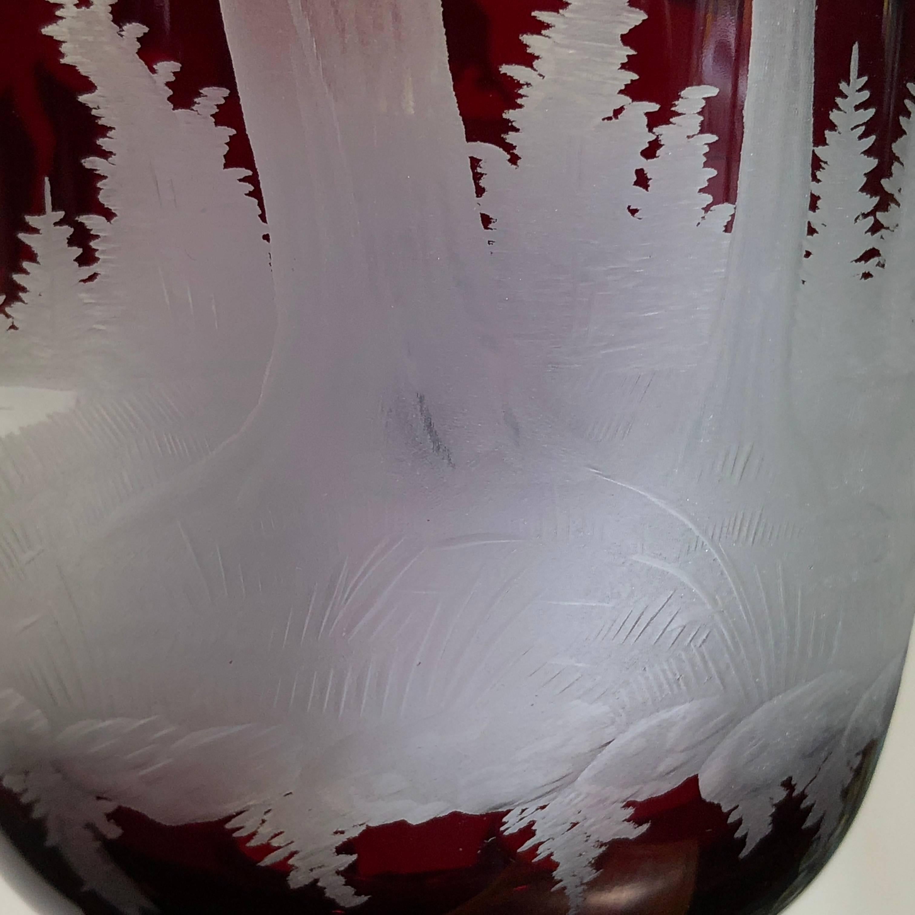 Large Bohemian Ruby Covered Goblet Engraved with Deer and Bird, circa 1880 3