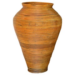 Large Bohemian Tan Pencil Reed Bamboo Handcrafted Tall Cone Shape Floor Vase