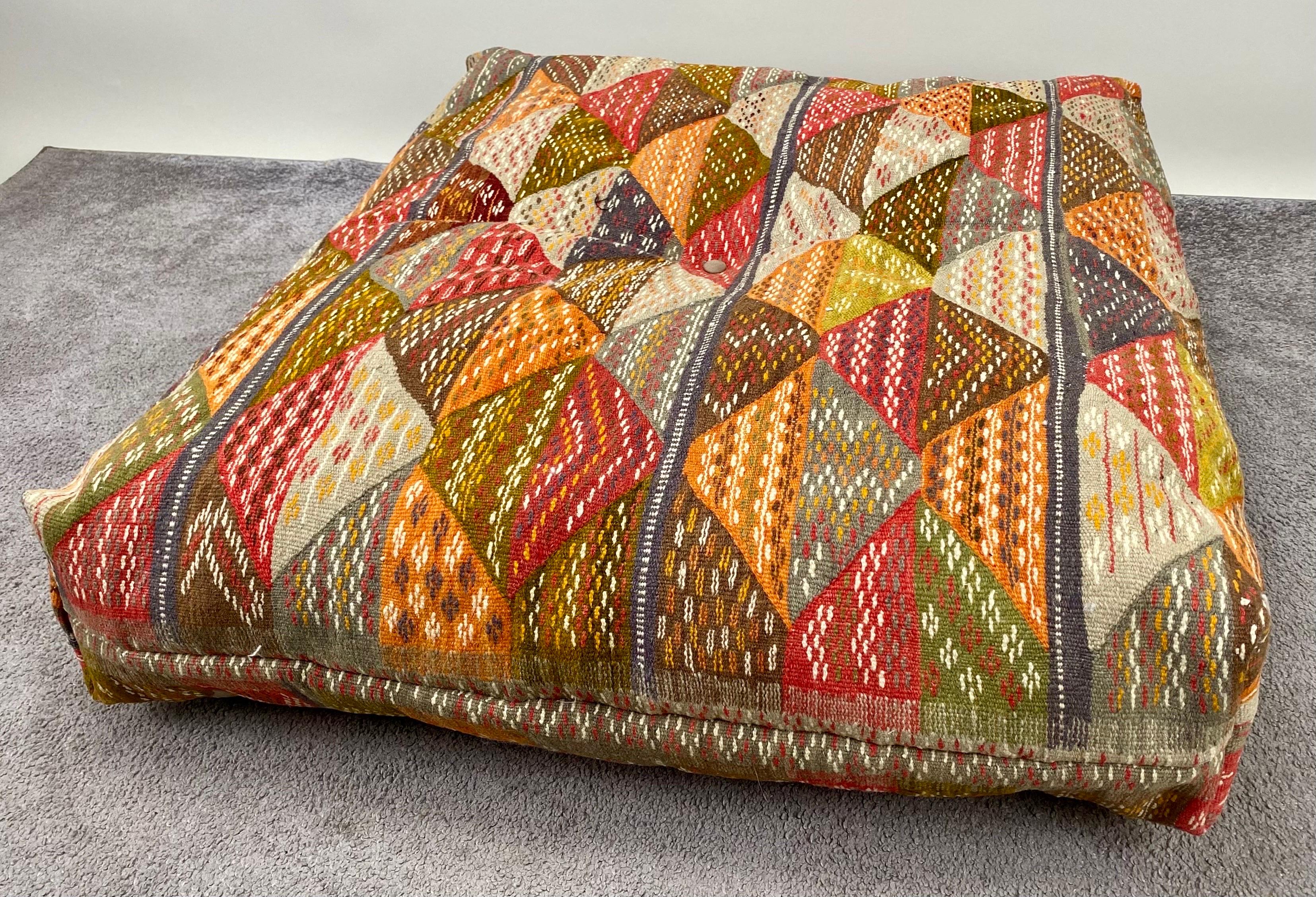 Wool Large Bohemian Vintage Tribal Moroccan Handmade Floor Cushions, Poof  or Pillow  For Sale