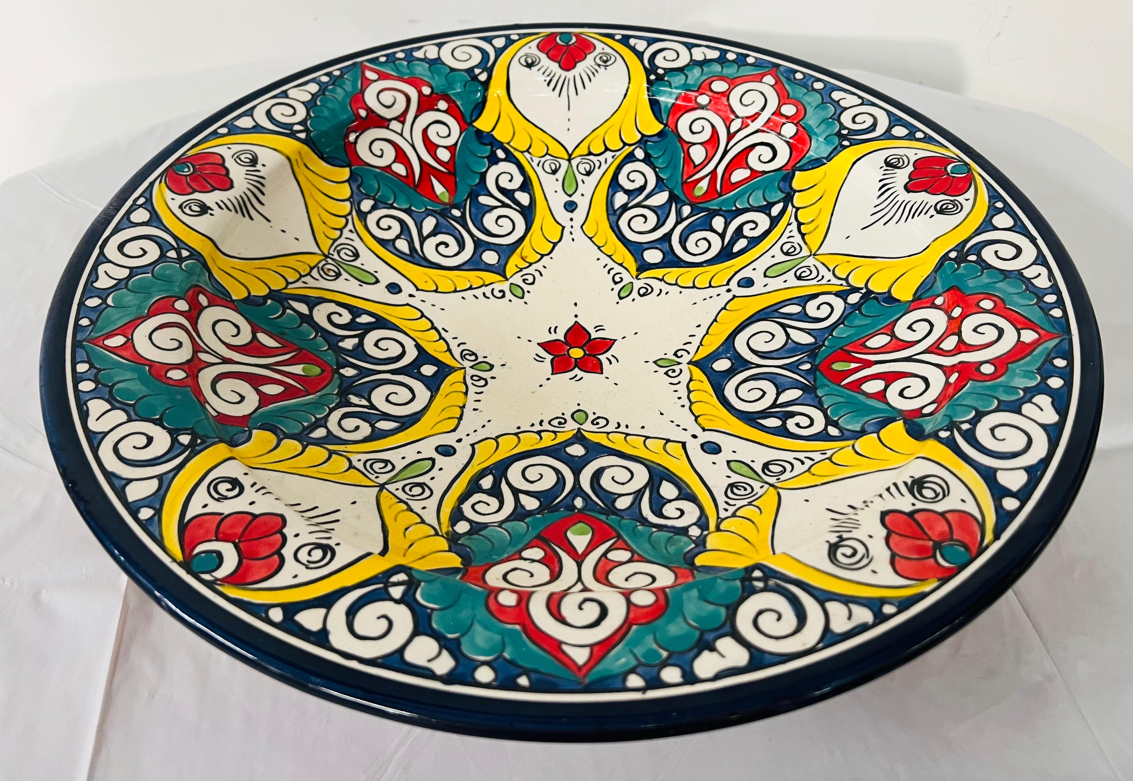 Large Boho Chic Figural Design Hand Painted Pottery Center Piece or Plate For Sale 1