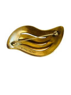 Large Bold 1993 Steve Vaubel Modernist Wave Brooch Pin 18k Gold Plated