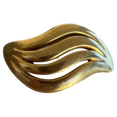 Large Bold 1993 Steve Vaubel Modernist Wave Brooch Pin 18k Gold Plated