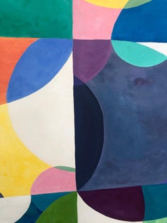 Large Bold Abstract Circle Motif Painting, Acrylic on Canvas, Signed