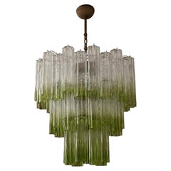 Large Bold Colorful Ombre Murano Chandelier Tronchi with green bottom