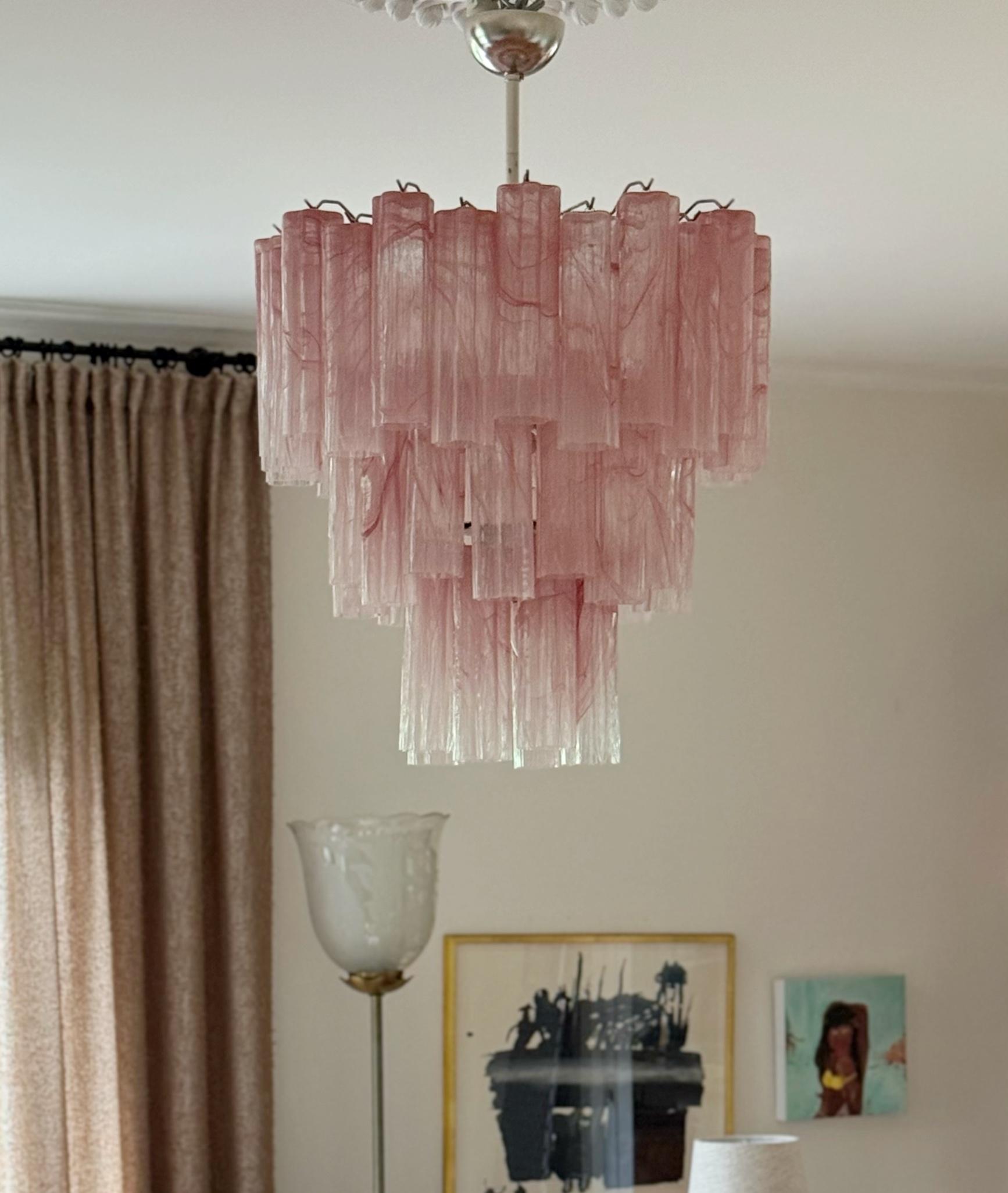 Large Bold Eclectic Pink Murano Chandelier Tronchi For Sale 3