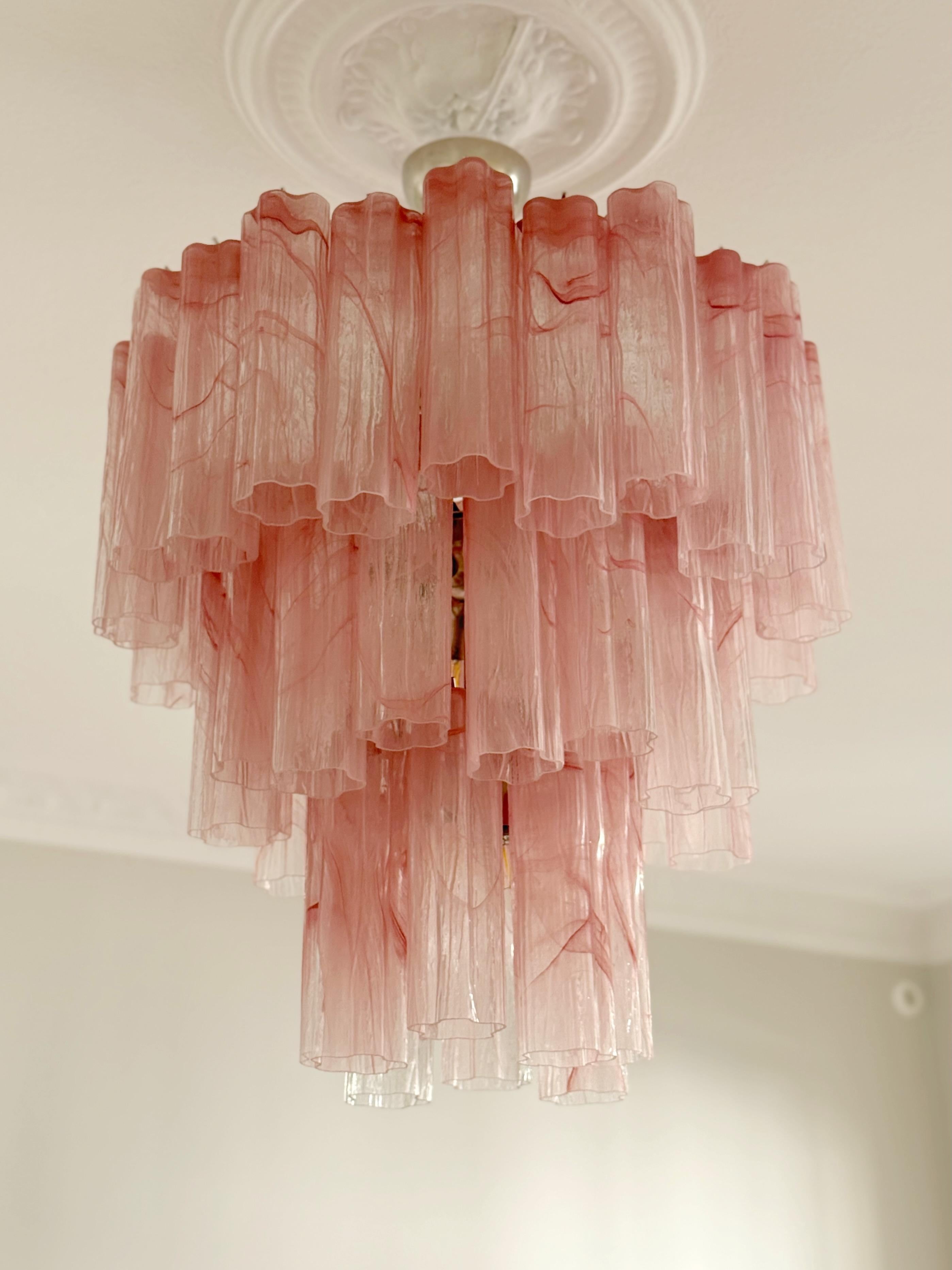 Large Bold Eclectic Pink Murano Chandelier Tronchi For Sale 4