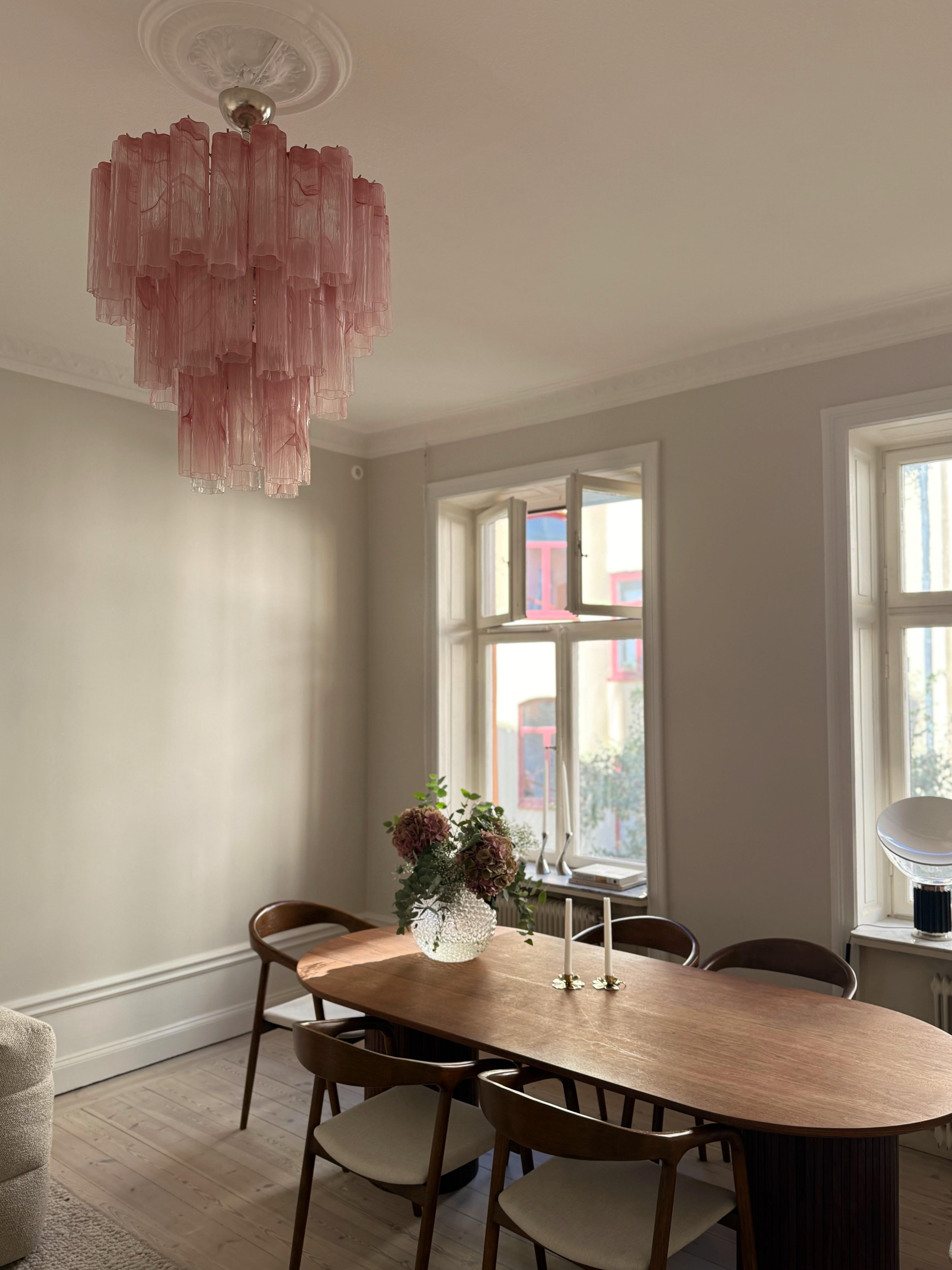 Mid-Century Modern Large Bold Eclectic Pink Murano Chandelier Tronchi For Sale