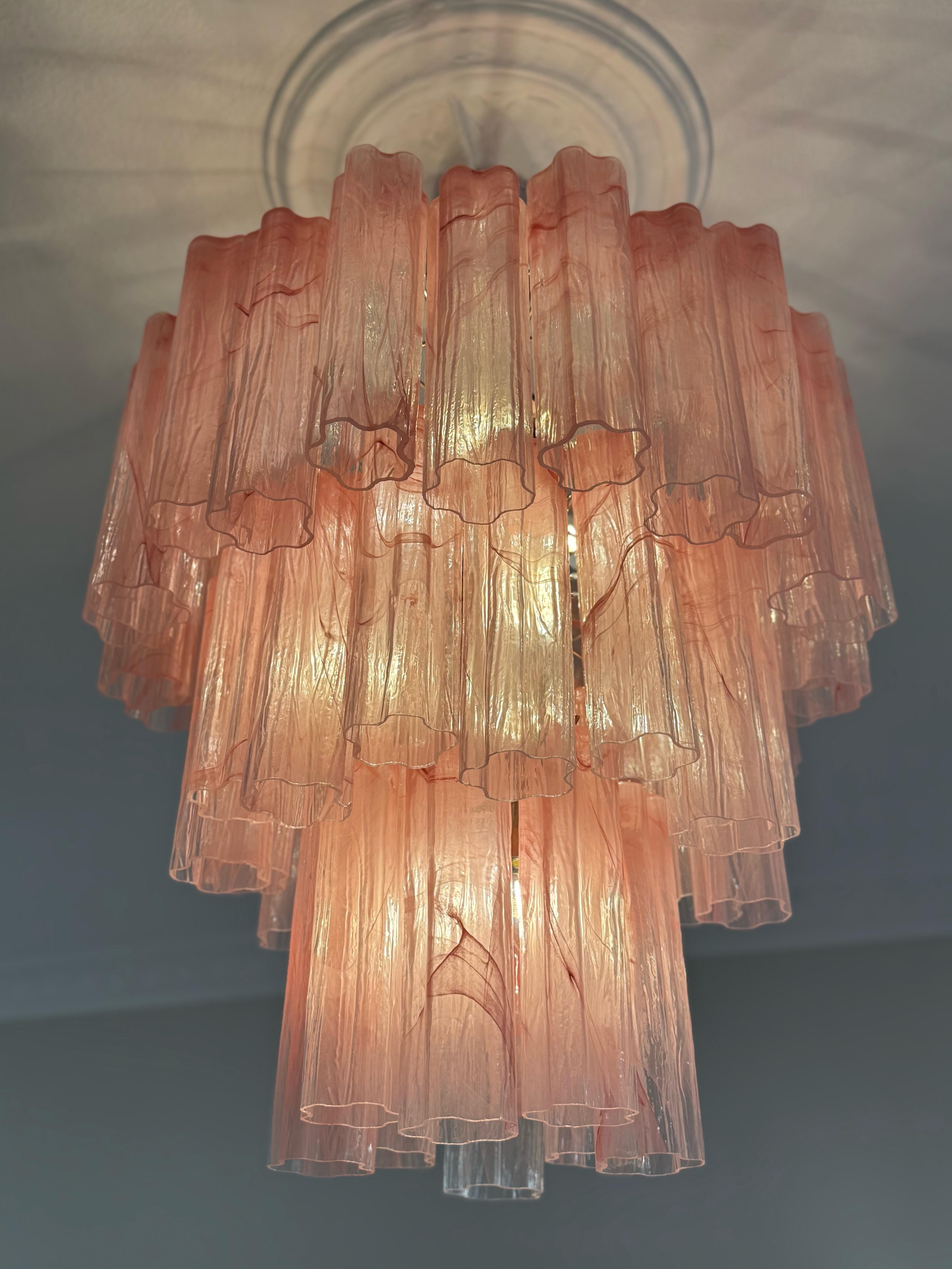 Contemporary Large Bold Eclectic Pink Murano Chandelier Tronchi For Sale