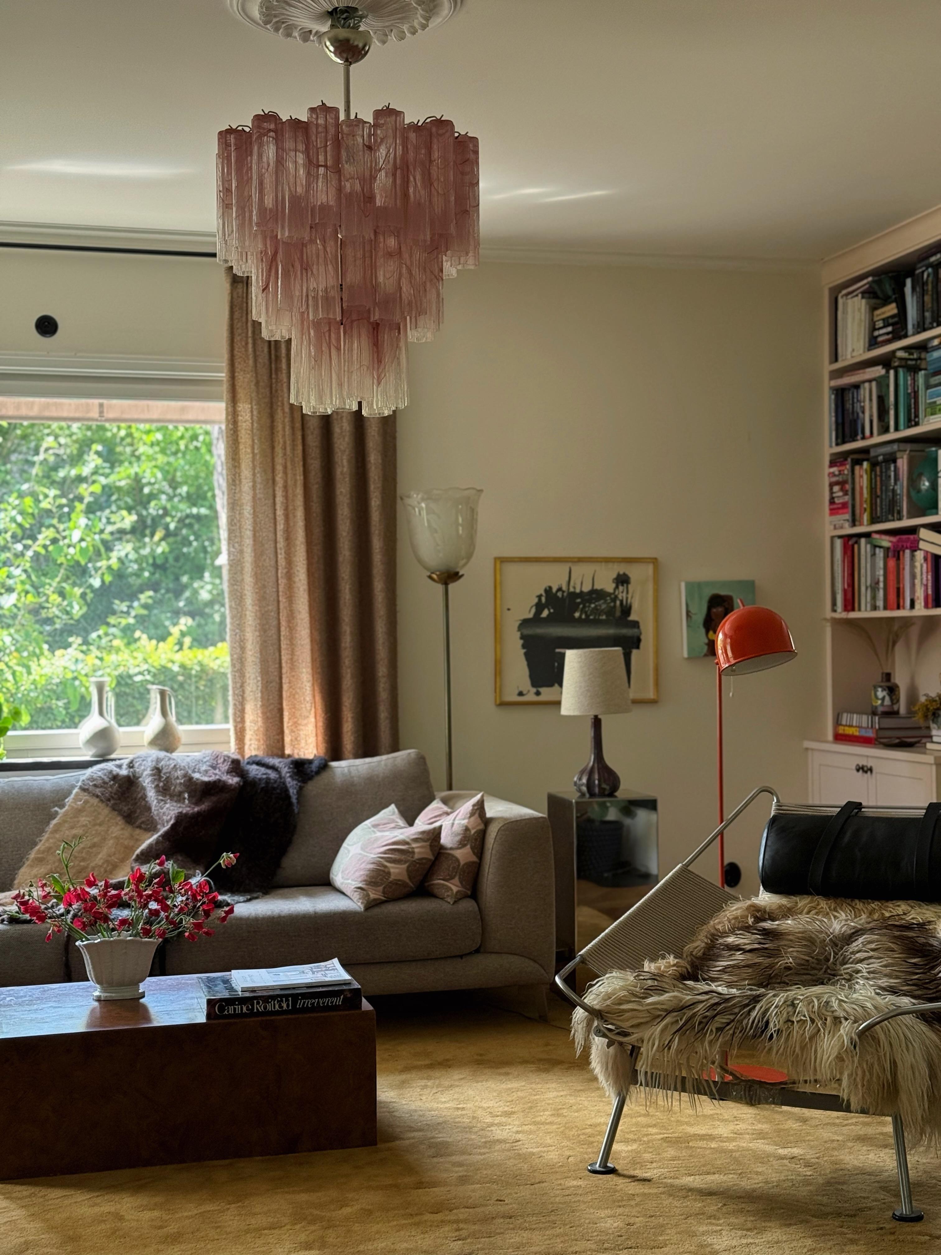 Glass Large Bold Eclectic Pink Murano Chandelier Tronchi For Sale