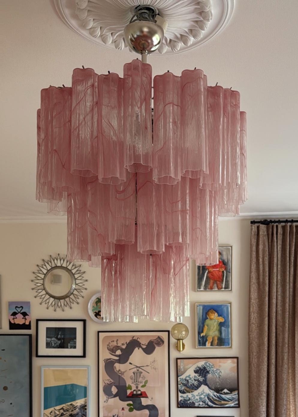 Large Bold Eclectic Pink Murano Chandelier Tronchi For Sale 2