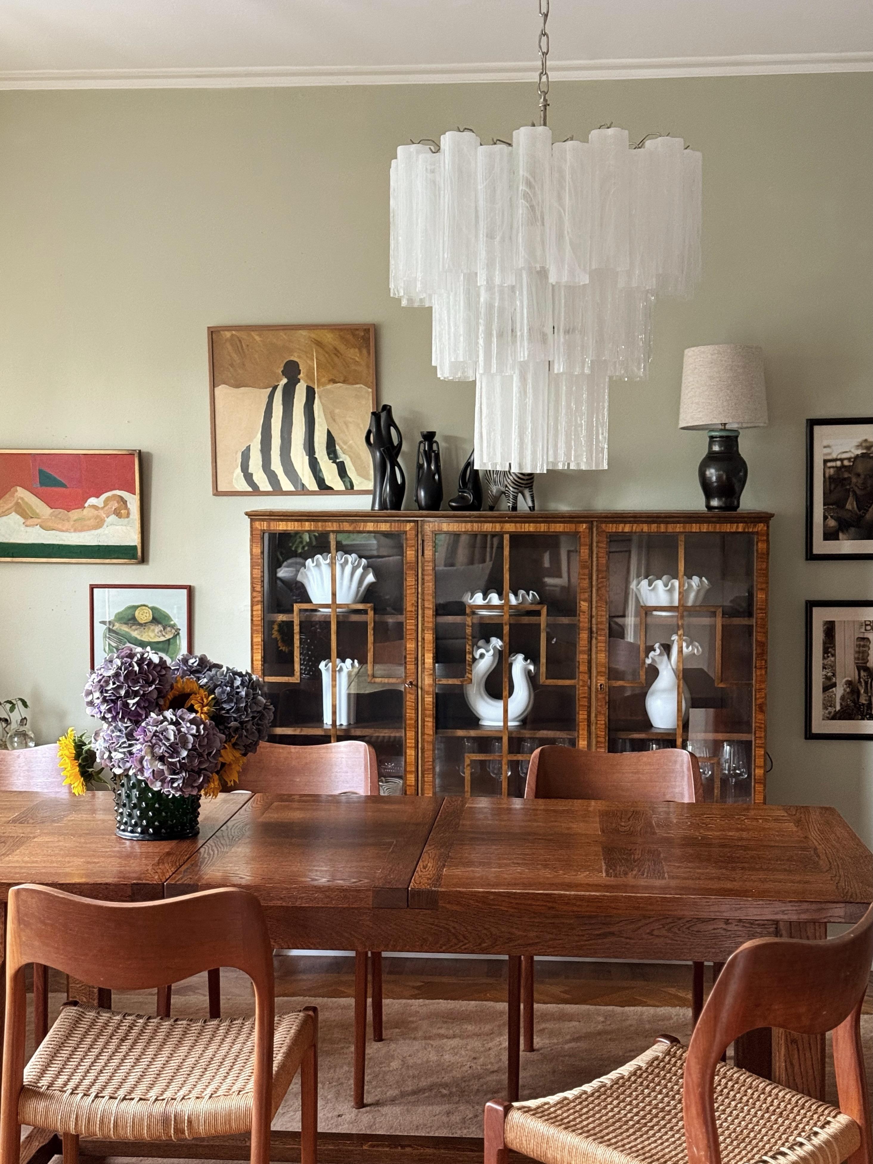 Mid-Century Modern Large Bold Eclectic White Murano Chandelier Tronchi For Sale