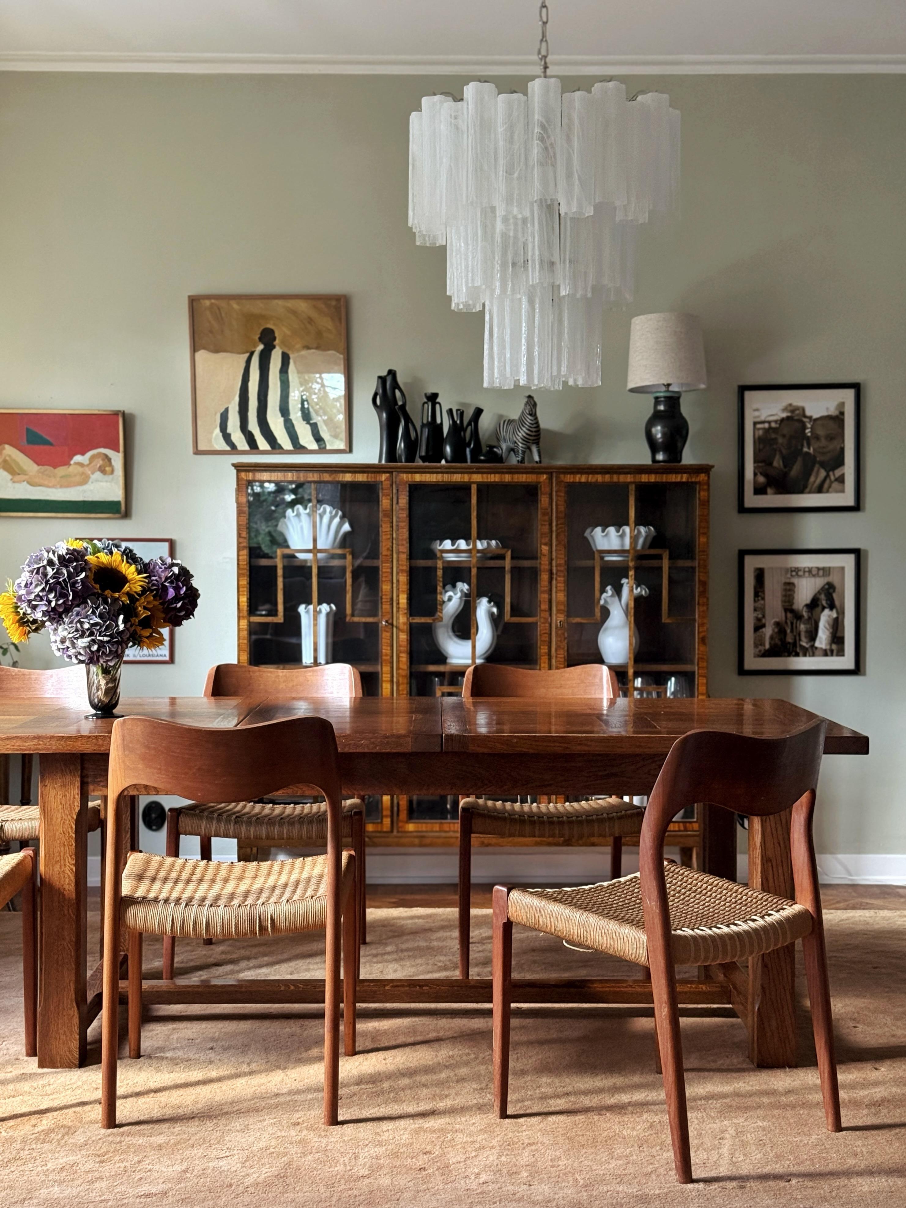 Italian Large Bold Eclectic White Murano Chandelier Tronchi For Sale