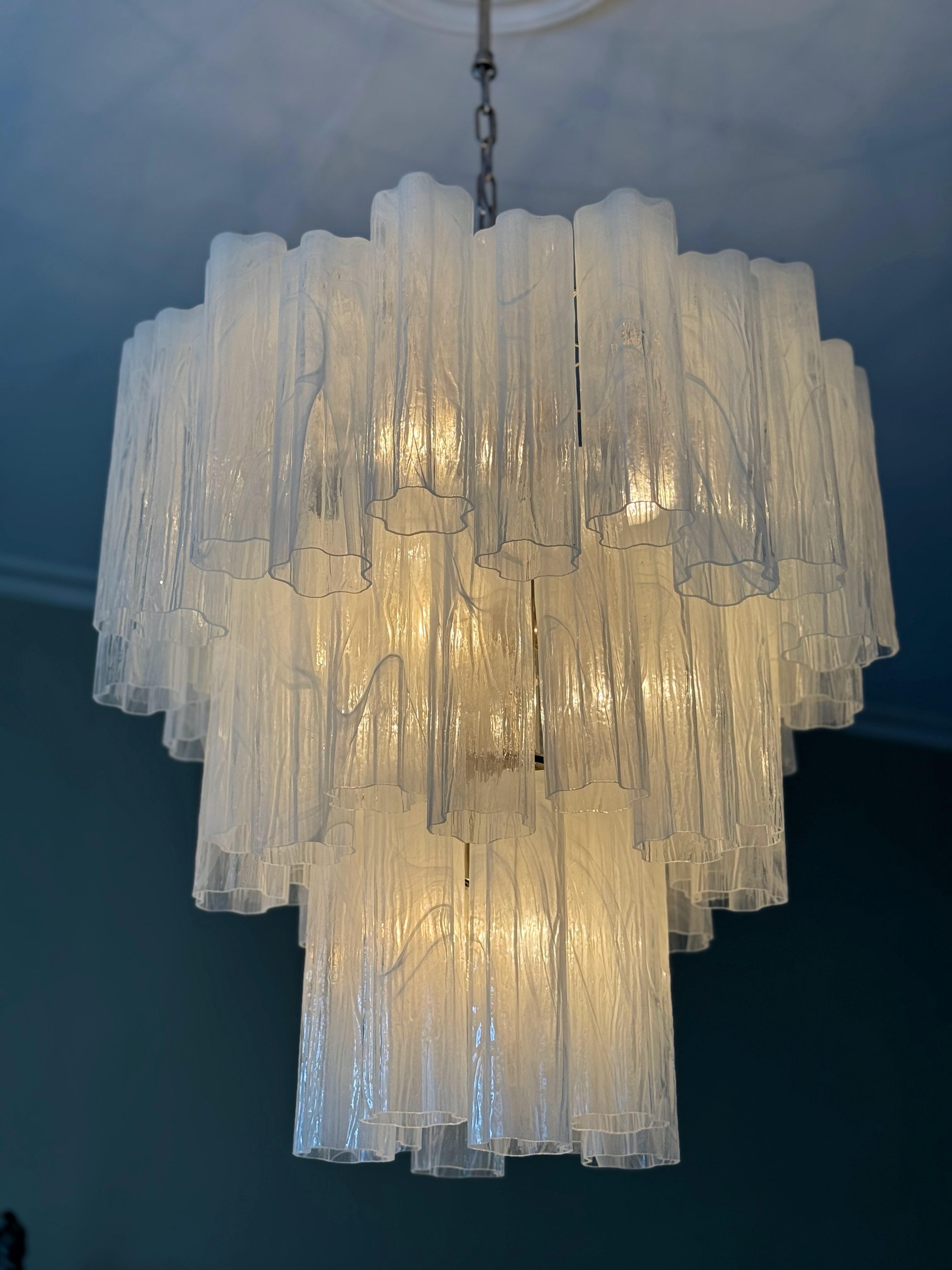 Large Bold Eclectic White Murano Chandelier Tronchi For Sale 1