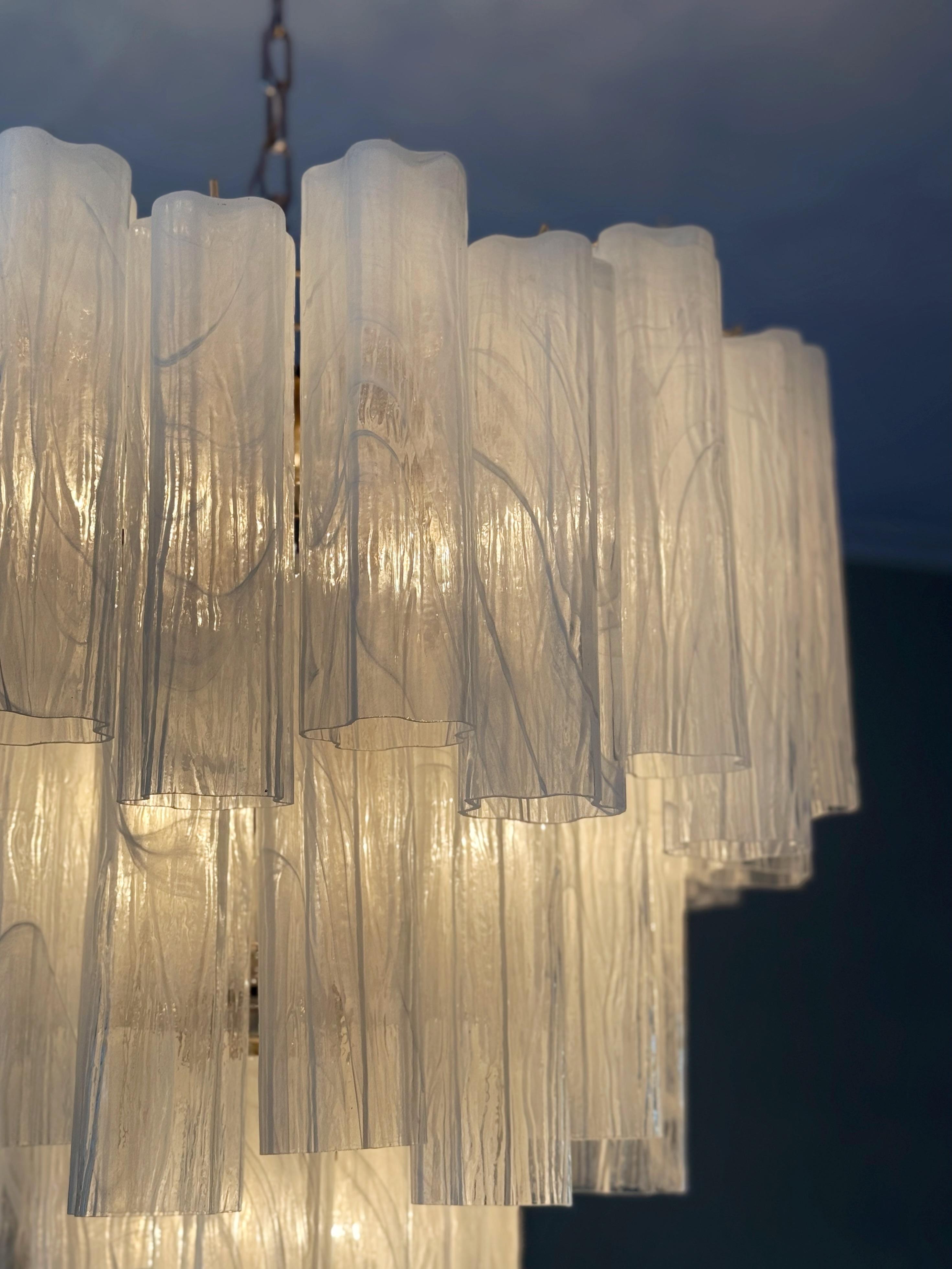 Large Bold Eclectic White Murano Chandelier Tronchi For Sale 2