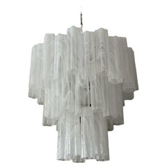 Large Bold Eclectic White Murano Chandelier Tronchi