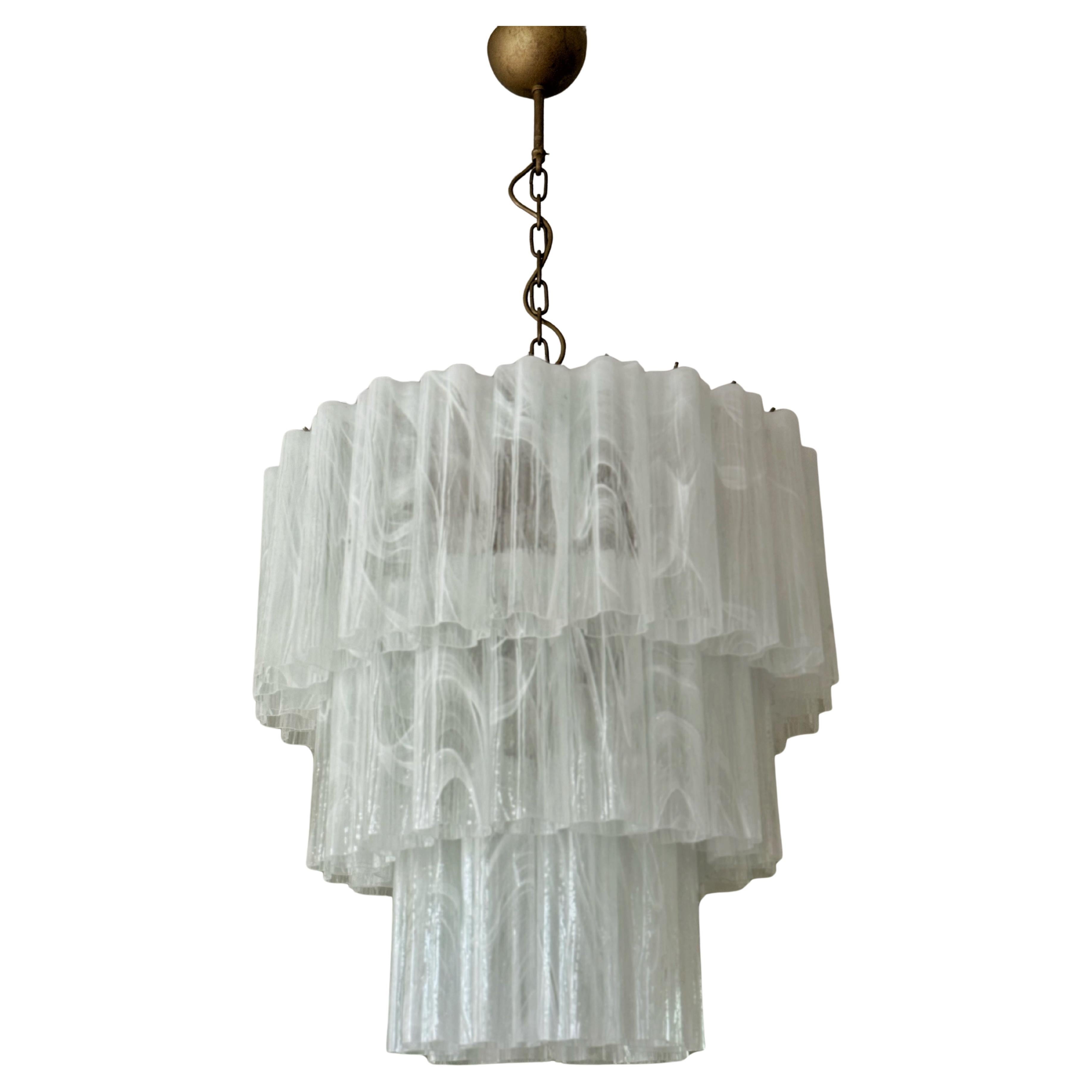 Large Bold Eclectic White Swirl Murano Chandelier Tronchi