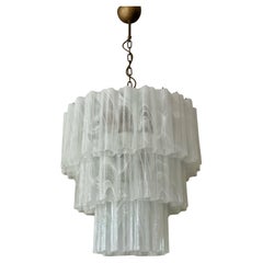 Large Bold Eclectic White Swirl Murano Chandelier Tronchi